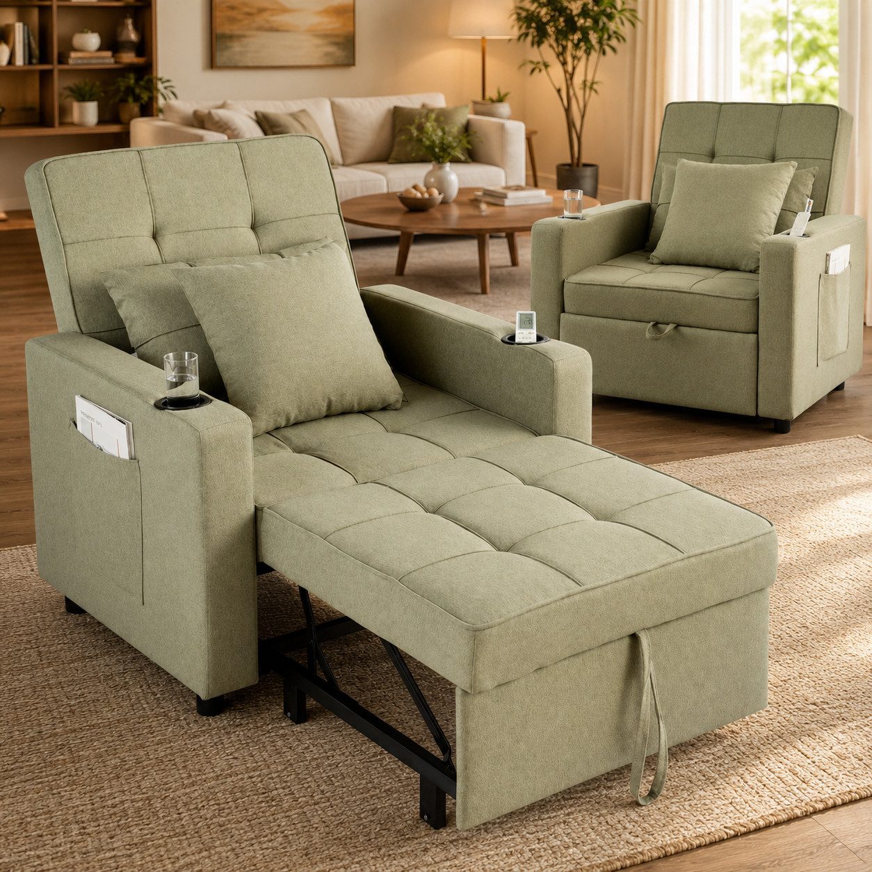 Makika Relaxliege Schlafsessel Schlafsofa Couch Tommy klappbar in Grün