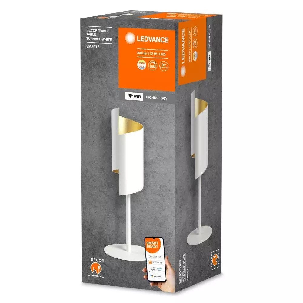 Ledvance LED-Leuchtmittel Smart+ WiFi Tischlampe Decor Twist, 1 St., EinstellbarWarm, Tageslichtweiß, Tischleuchte 12W Lampe Dimmbar Weiß