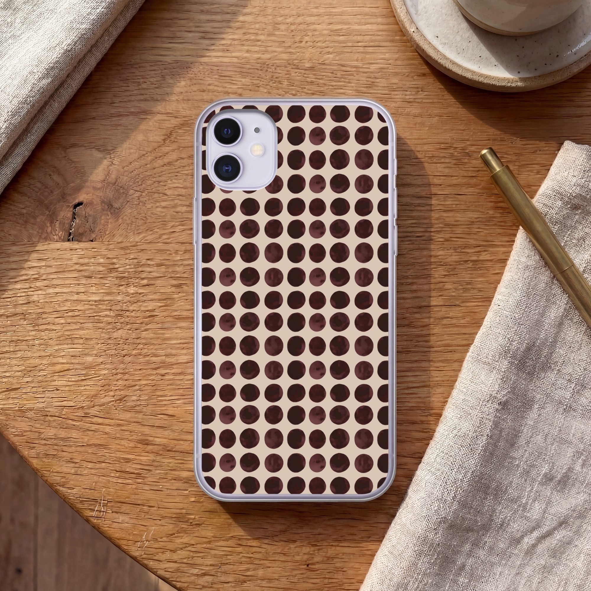 MuchoWow Handyhülle für Apple iPhone 11 Polka dots - Muster - Braun, Smartphone-Bumper, Print, Handy Schutzhülle Dünn