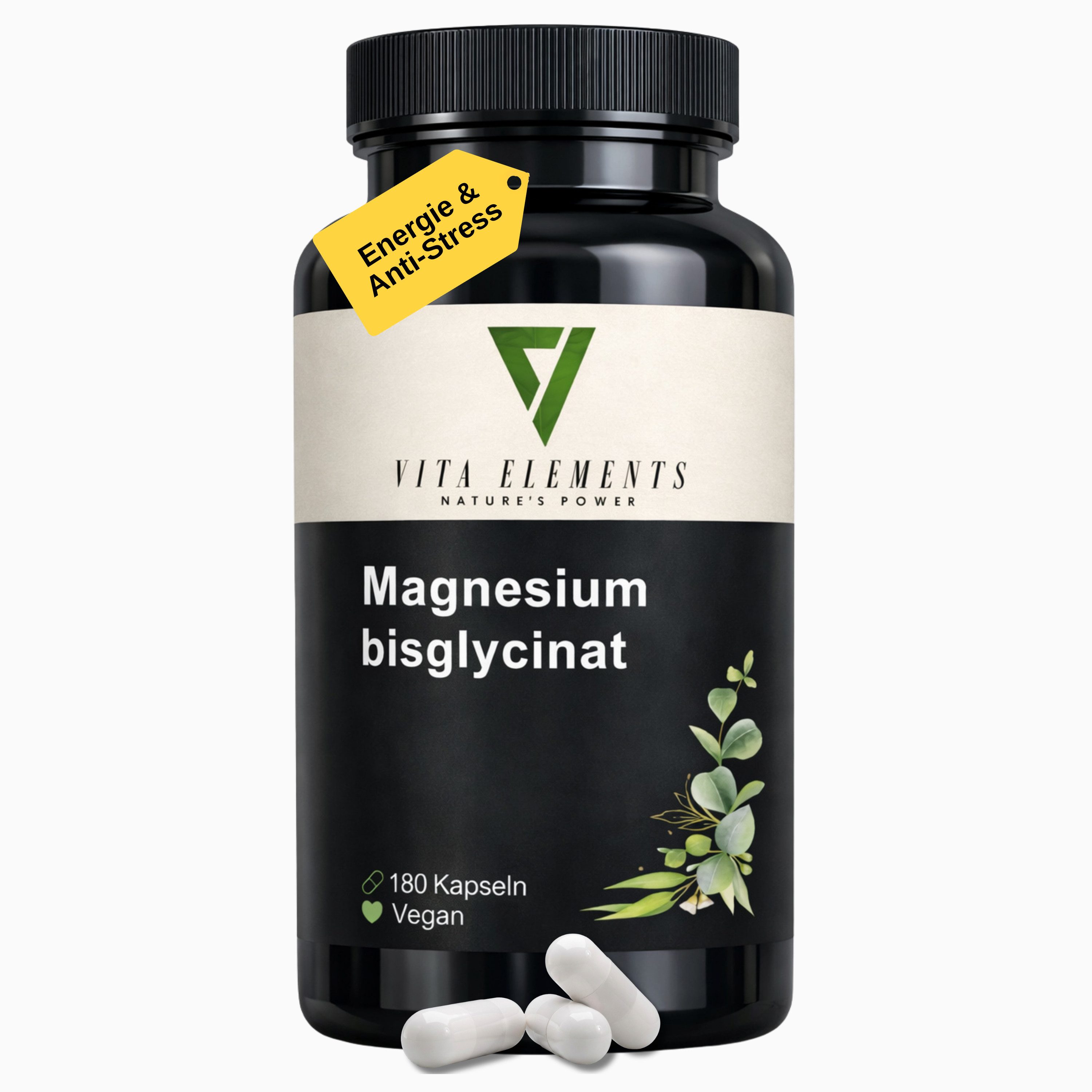 Vita Elements Magnesiumbisglycinat Kapseln, 180 St., Vegan Hochdosiert Frei von Gentechnik Laborgeprüft in Deutschland
