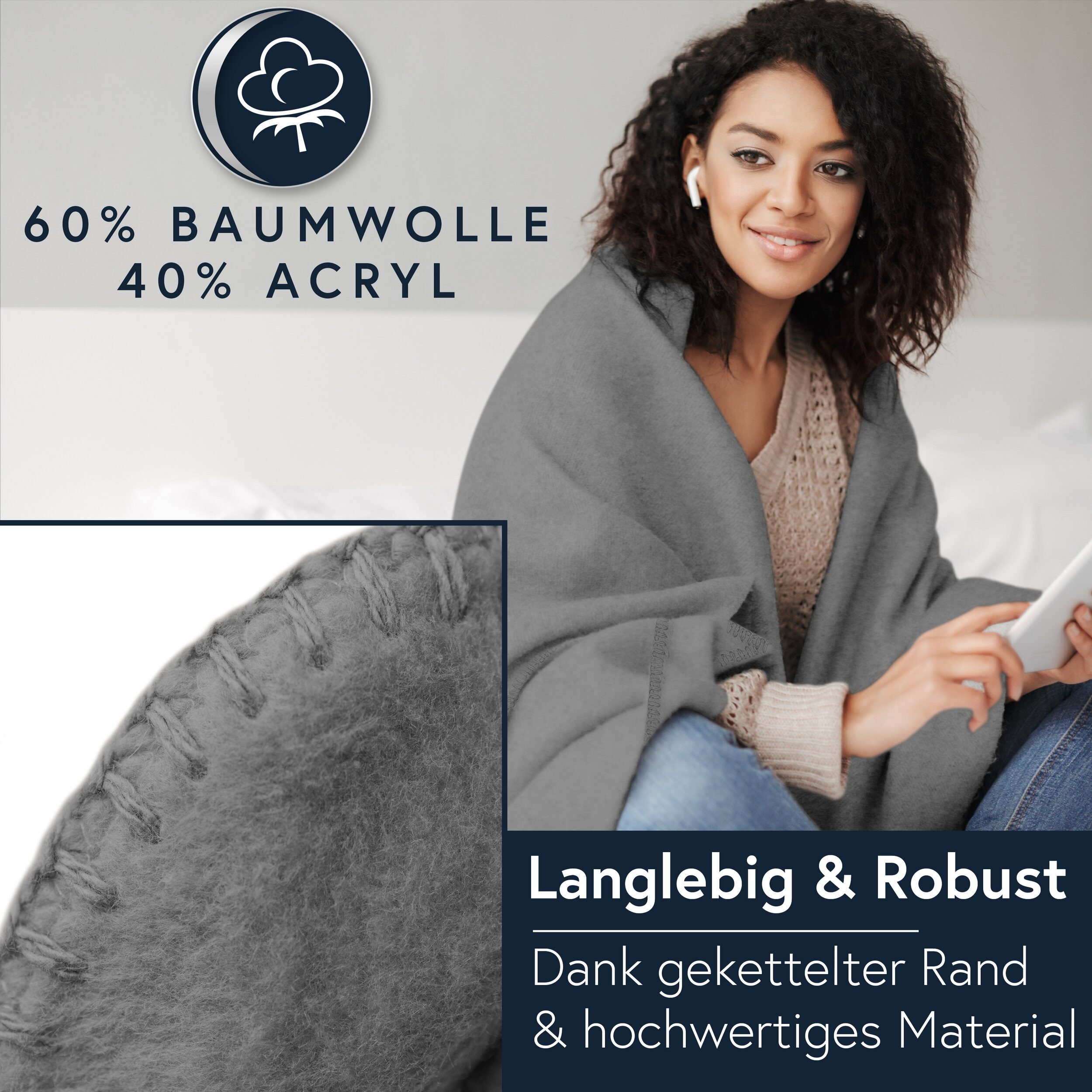 Wohndecke MOON Luxury Kuscheldecke, UNI Decke, ca. 150x200 cm, MOON Heimtextilien, mit geketteltem Rand