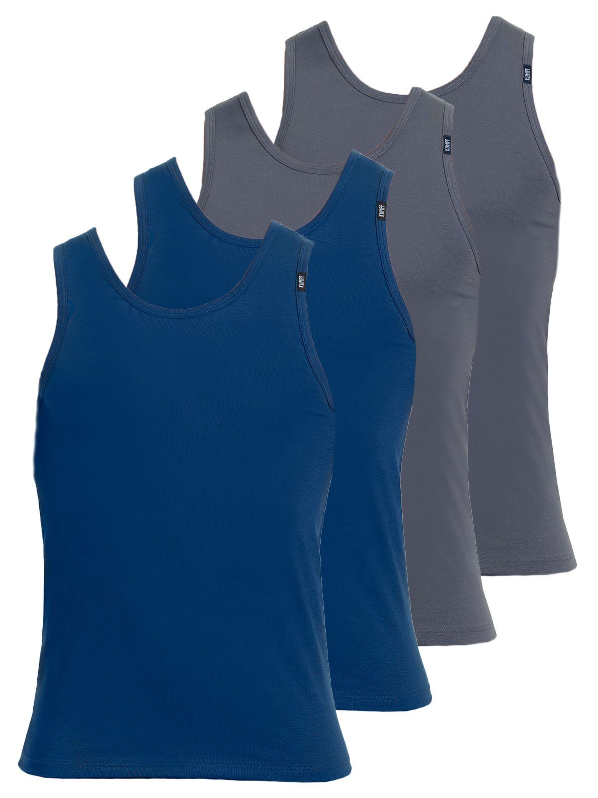 (Spar-Set, Markenqualität Sparpack hohe Achselhemd Bio Unterhemd mittelgrau Herren 4-St) 4er darkblue KUMPF Cotton