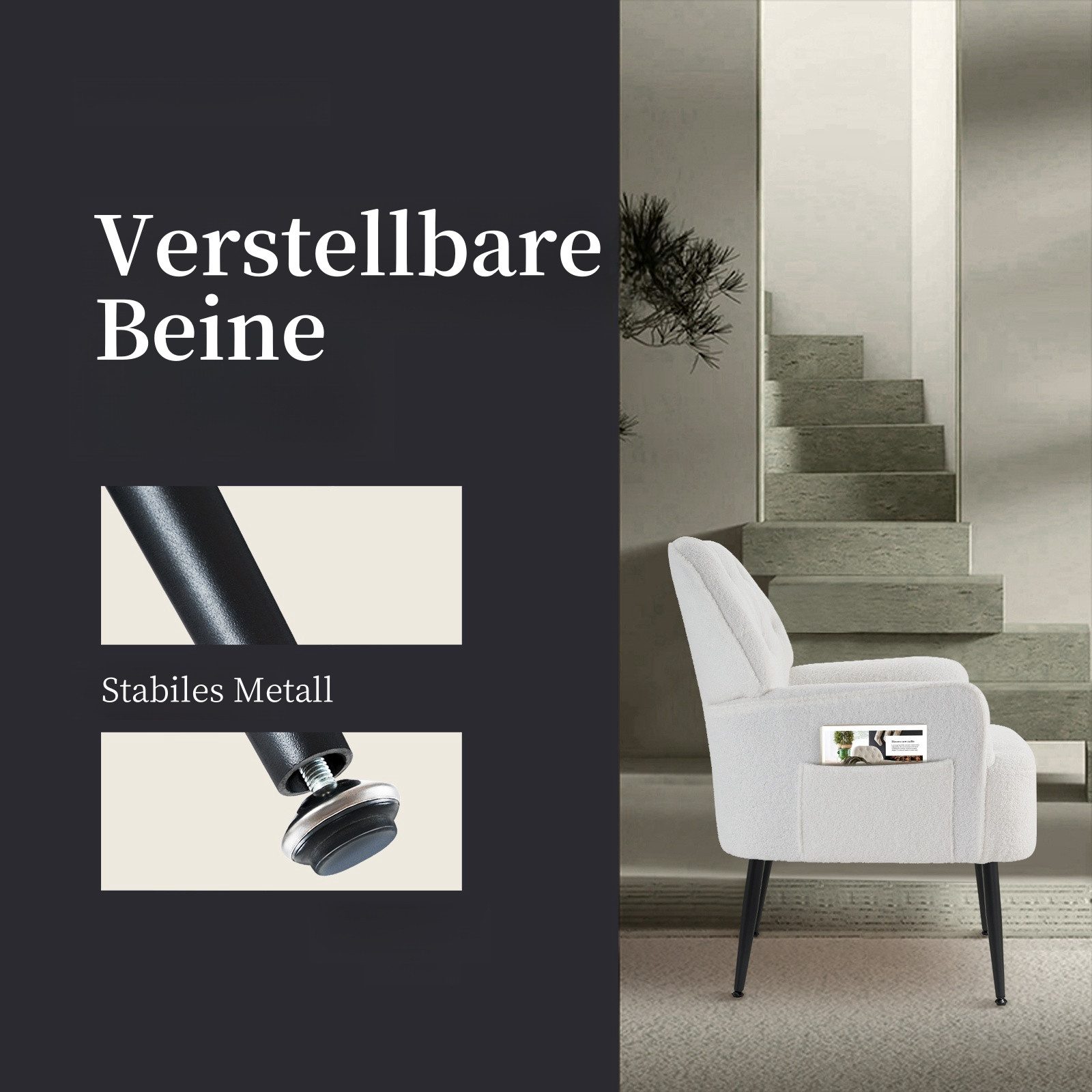 Intimate WM Heart Sessel Einzelsessel, Retro Fernsehsessel mit Metallbeinen, Teddystoff Loungesessel mit Armlehne für Schlafzimmer Wohnzimmer