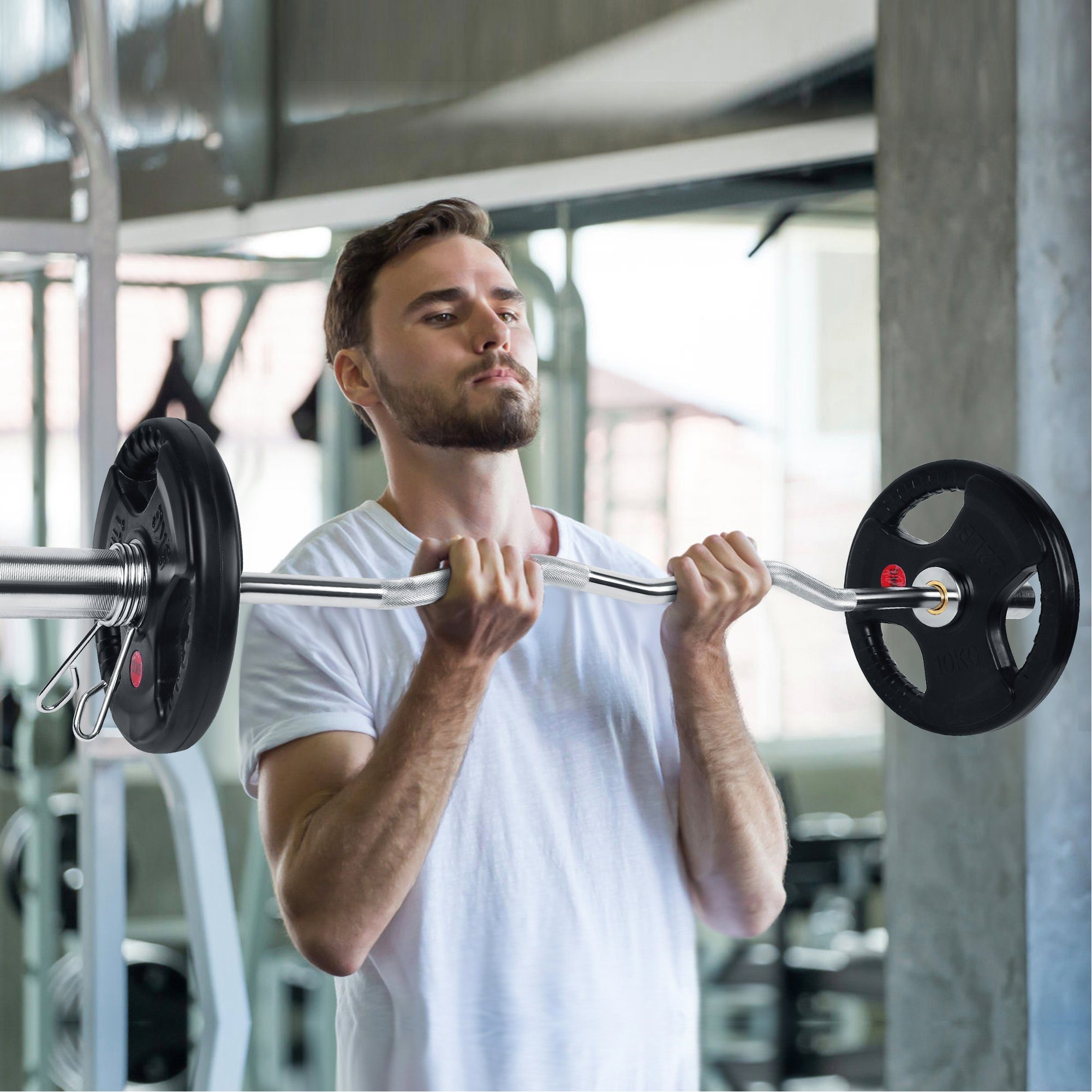 Curl Stange Rollen SZ Stahl Eigengewicht Langhantelstange Stahl, bis Aufnahme 160kg, I wuuhoo 120cm gerändeltem mit 50mm Griff und Hantelstange 10kg olympische I mit cm, Curlstange verchromt gelagert Greg 120 28mm