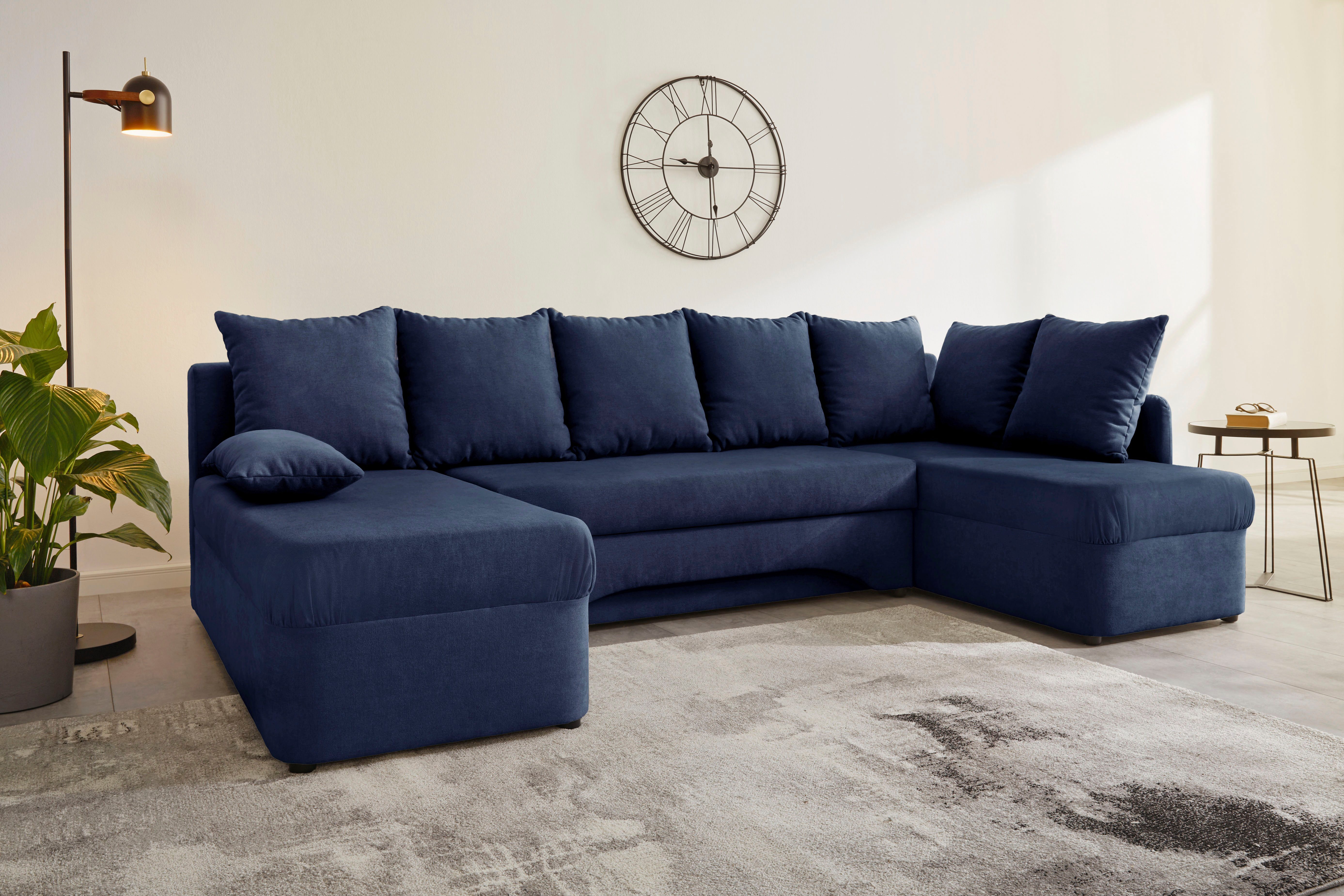 Jockenhöfer Gruppe Wohnlandschaft Arktis U-Form, B: 260 cm, auch in Cord, Sofa mit Bettkasten & Schlaffunktion, zahlreiche Kissen