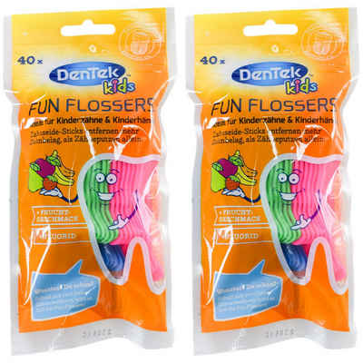 Marabellas Shop Zahnseide-Stick DenTek Kids Fun Flossers Zahnseide-Sticks 40er 2er-Pack für Kinder, mit Frucht-Geschmack