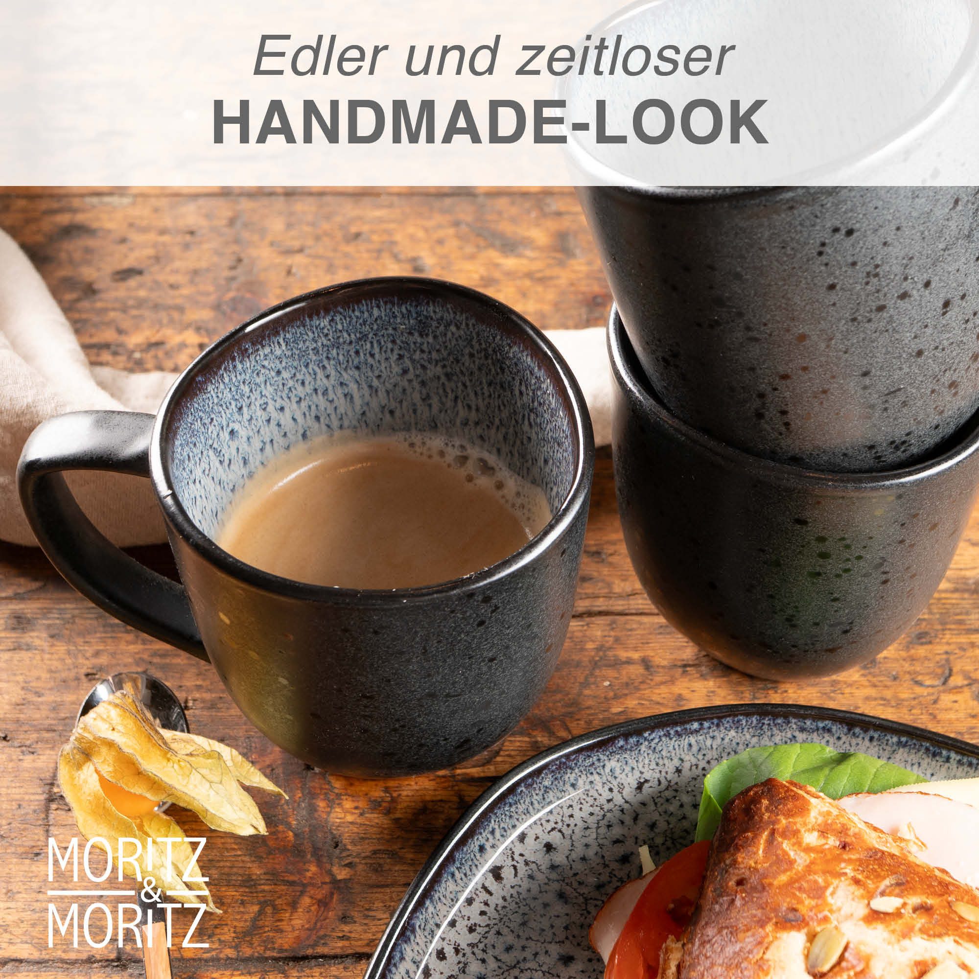 Moritz & Moritz Tasse Moritz & Moritz ORGANIC reaktiv grau Tassen Set 6tlg., 6-tlg., Steinzeug, für 6 Personen - spülmaschinen- und mikrowellengeeignet