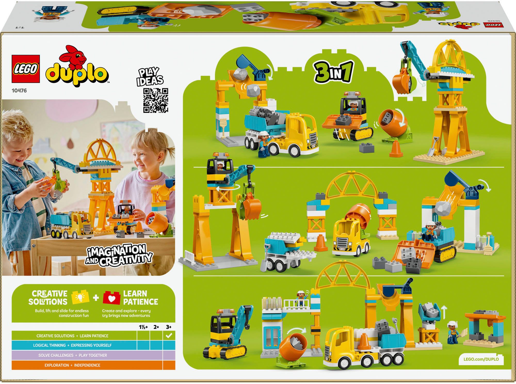 LEGO® Baustelle mit Baufahrzeugen – 3-in-1-Set (10476), LEGO DUPLO Town Konstruktionsspielsteine, (84 St), Made in Europe