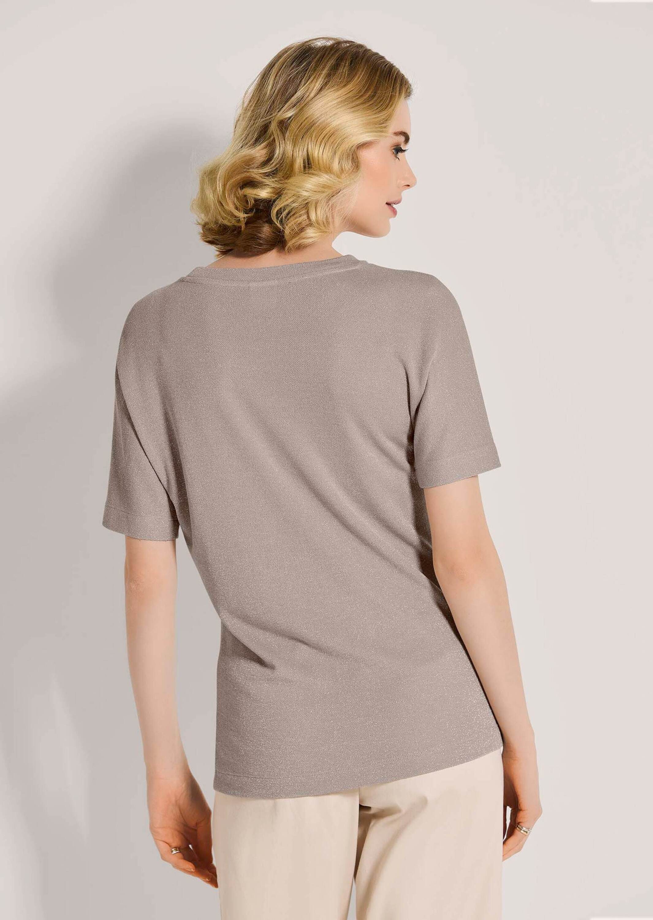MADELEINE Kurzarmshirt Glamouröses Stretch-Oberteil Glitzerndes Effektgarn mit Rundhals und Halbarm