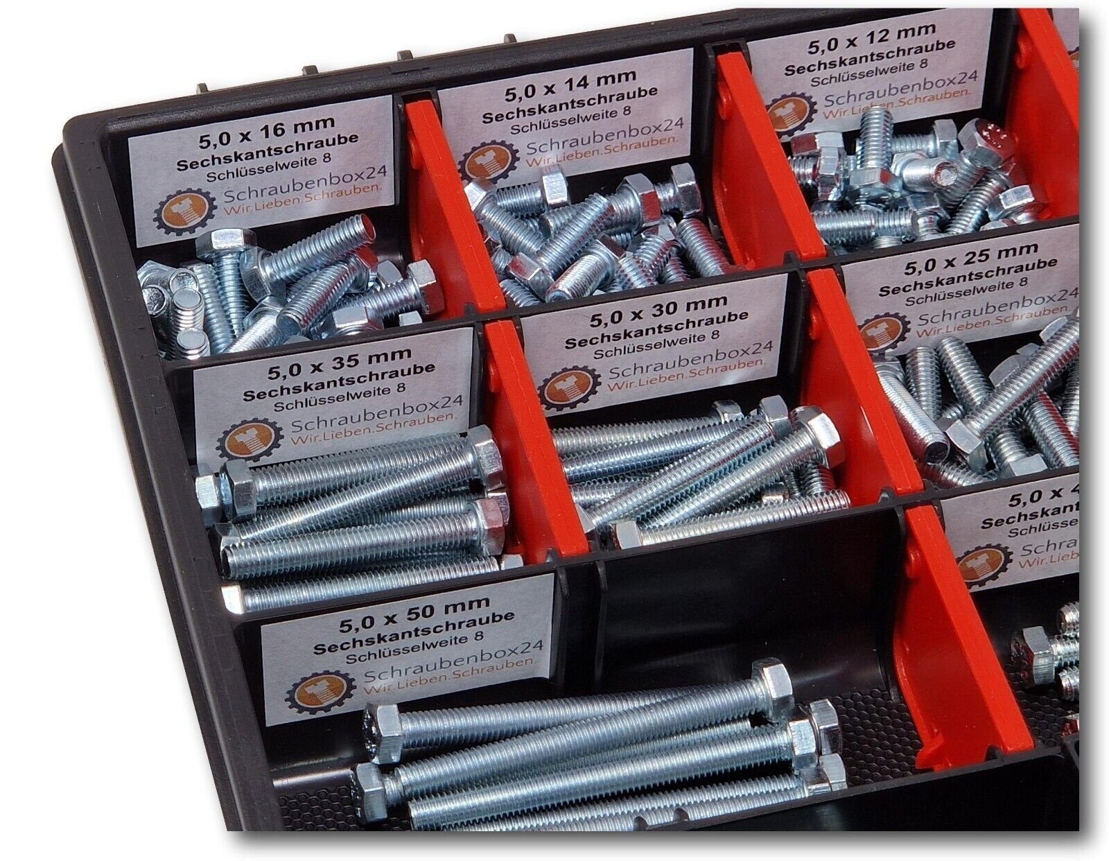 6mm-60mm, 300 Sechskantschrauben Sechskantschraube M5 (M-Box, Sortiment 300 Stück Schraubenbox24 // DIN 4017), 933,ISO St.,