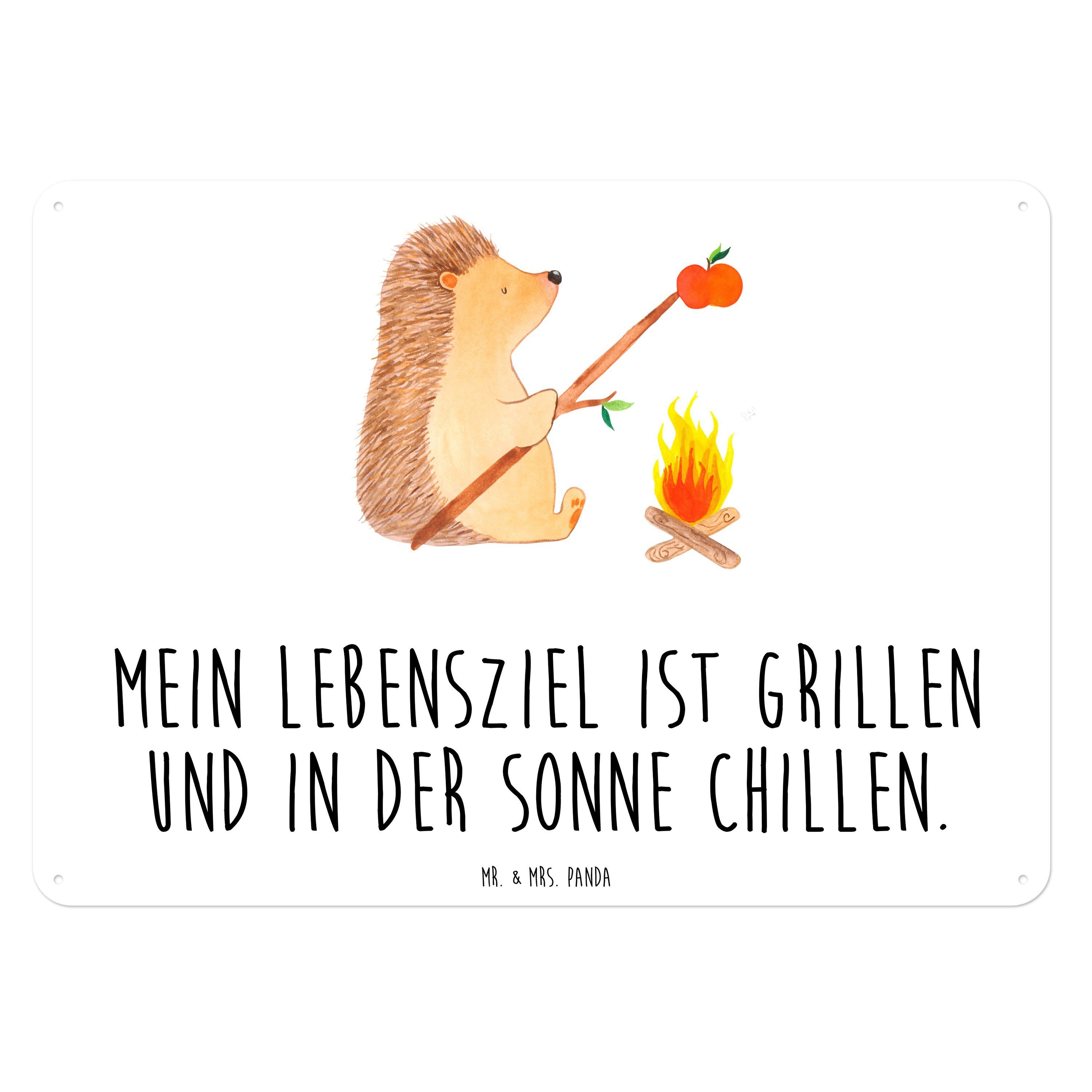 Mr. & Mrs. Panda Metallschild DIN A6 Igel grillt Weiß Geschenk