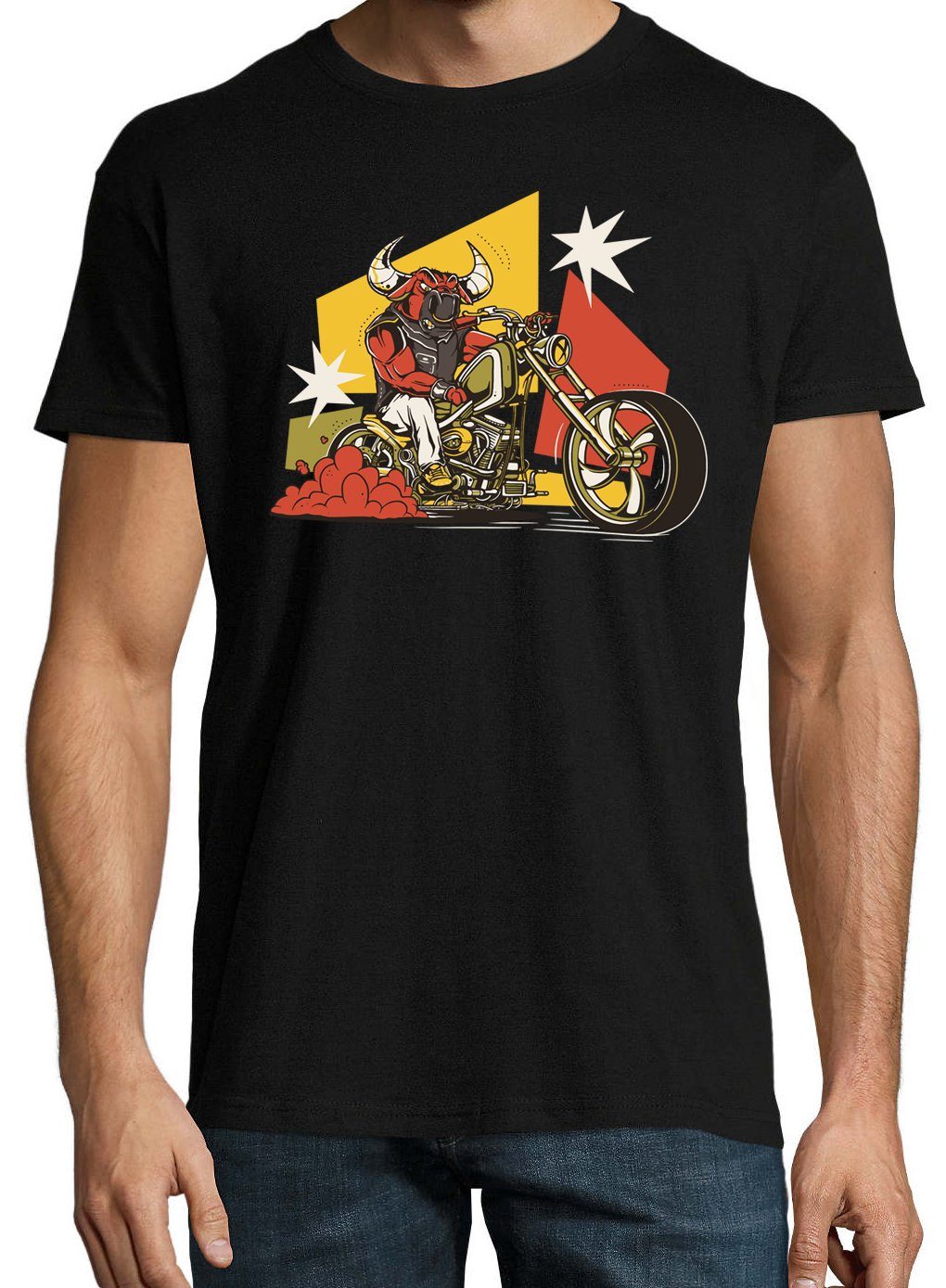 mit Designz Schwarz trendigem Youth Frontprint Bull Biker Herren T-Shirt T-Shirt
