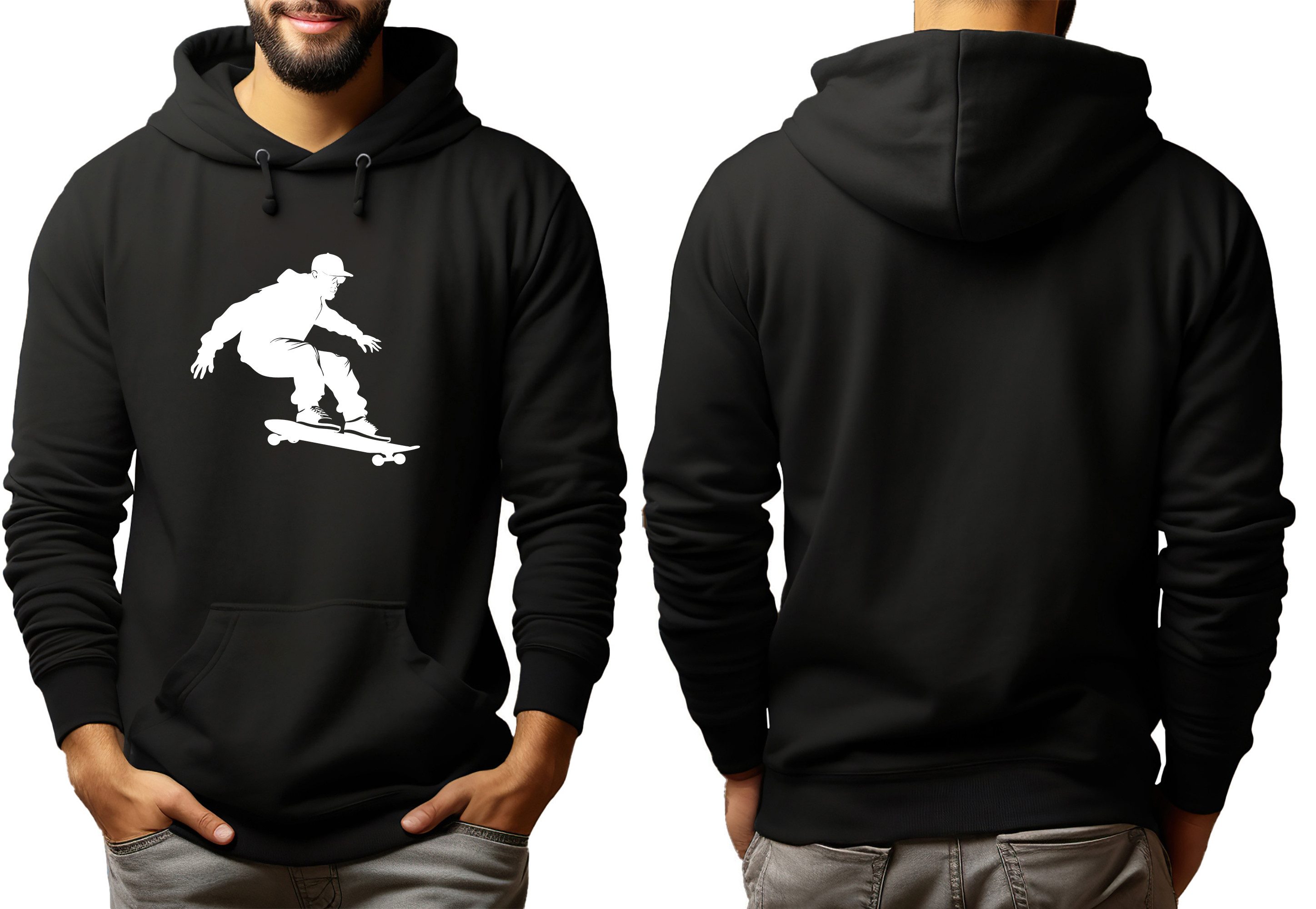 MyDesign24 Hoodie Skater Kapuzen Pulli - springender Skateboarder Silhouette Herren und Damen Kapuzensweater - Skater Hoodie i718