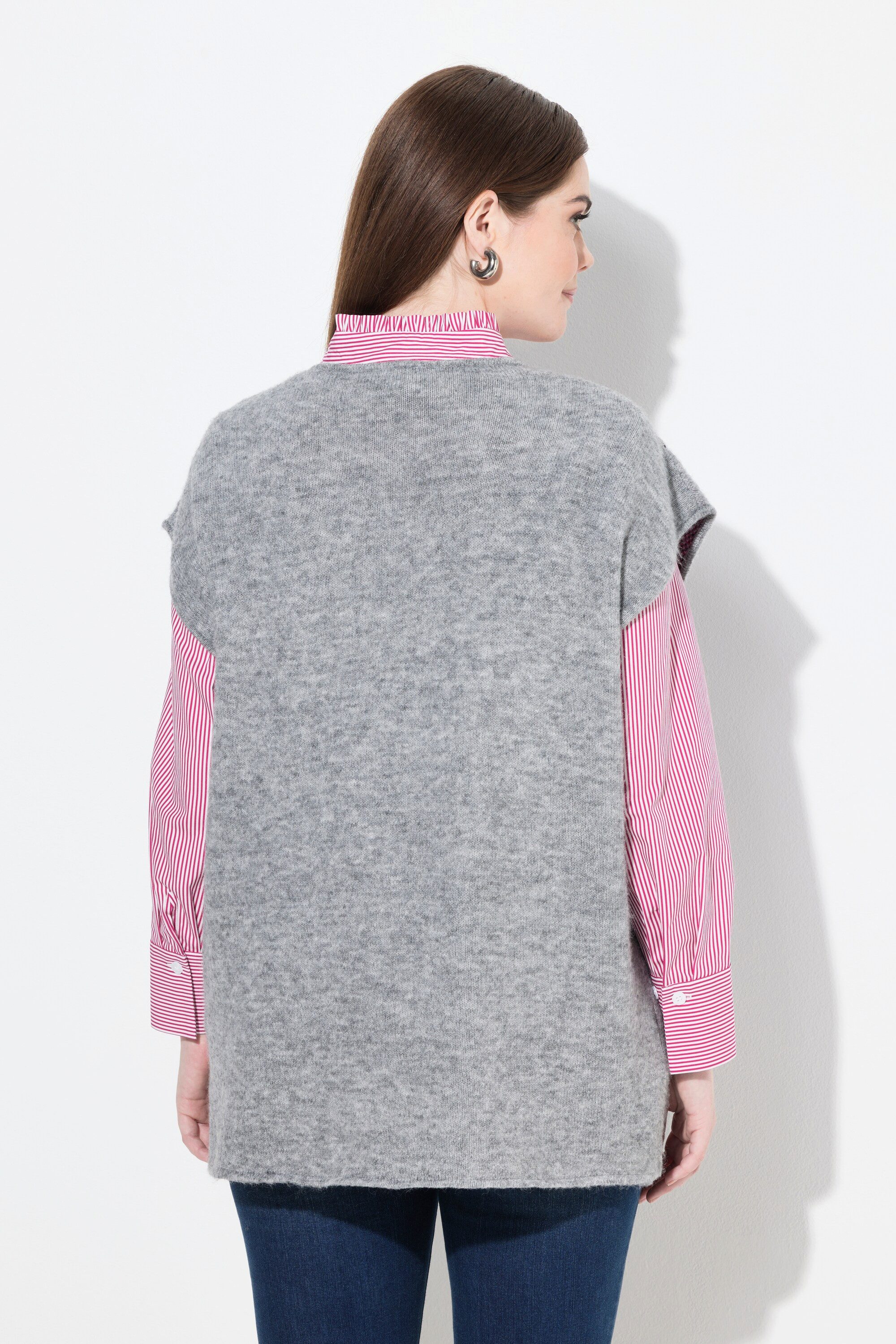 Ulla Popken Strickpullover Pullunder V-Ausschnitt Rhombenmuster ärmellos