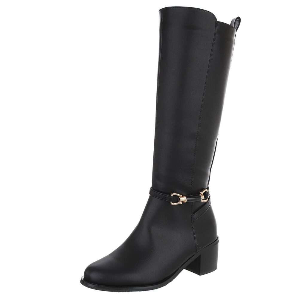Ital-Design Elegante Damen-Stiefel mit Riemen und bequemem Absatz Stiefel ( günstig online kaufen