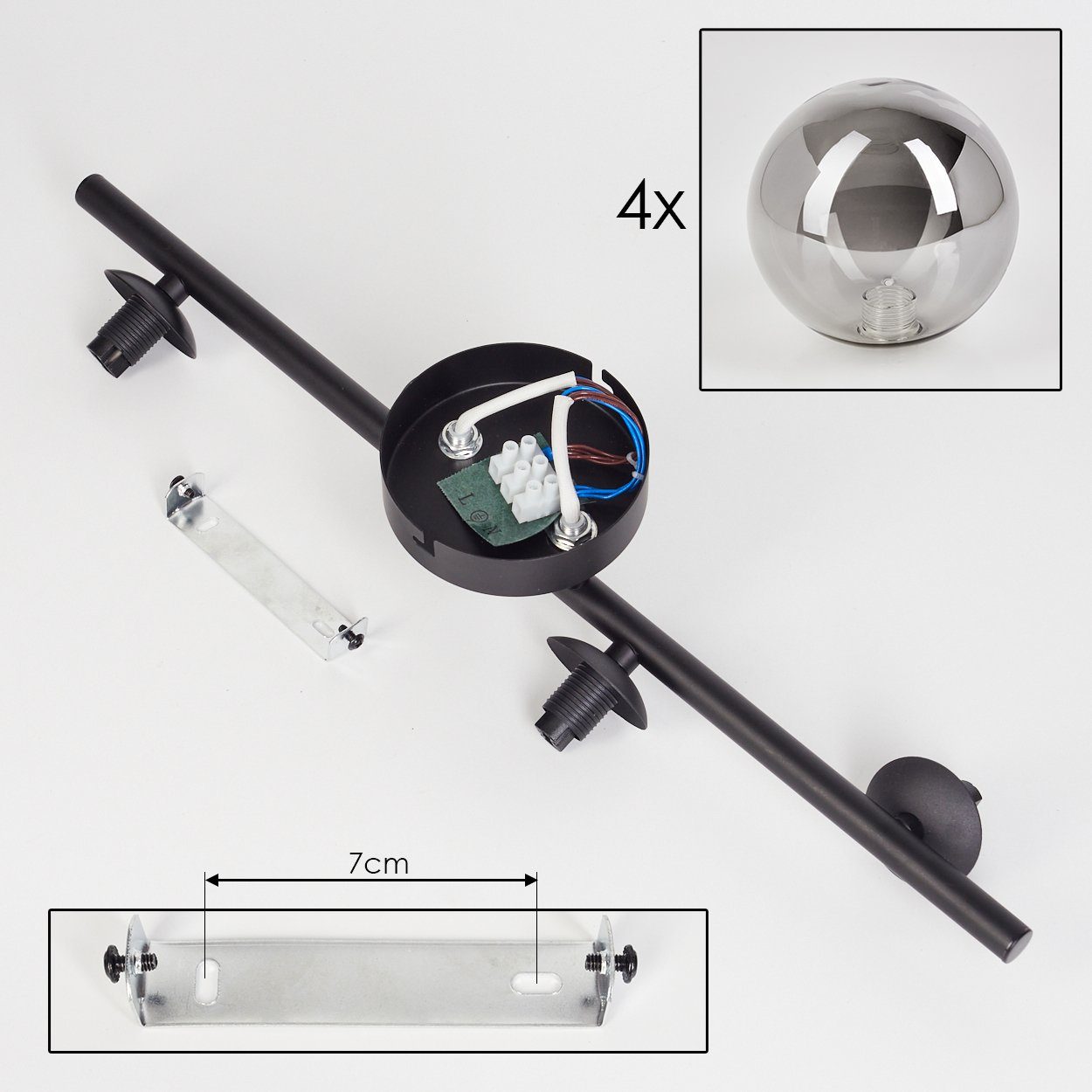 aus ohne Deckenleuchte x Glas, Retro-Design in ohne im Leuchtmittel Metall/Glas Leuchtmittel, LED, Deckenlampe 4 G9 Schwarz/Rauchfarben, aus hofstein Leuchte