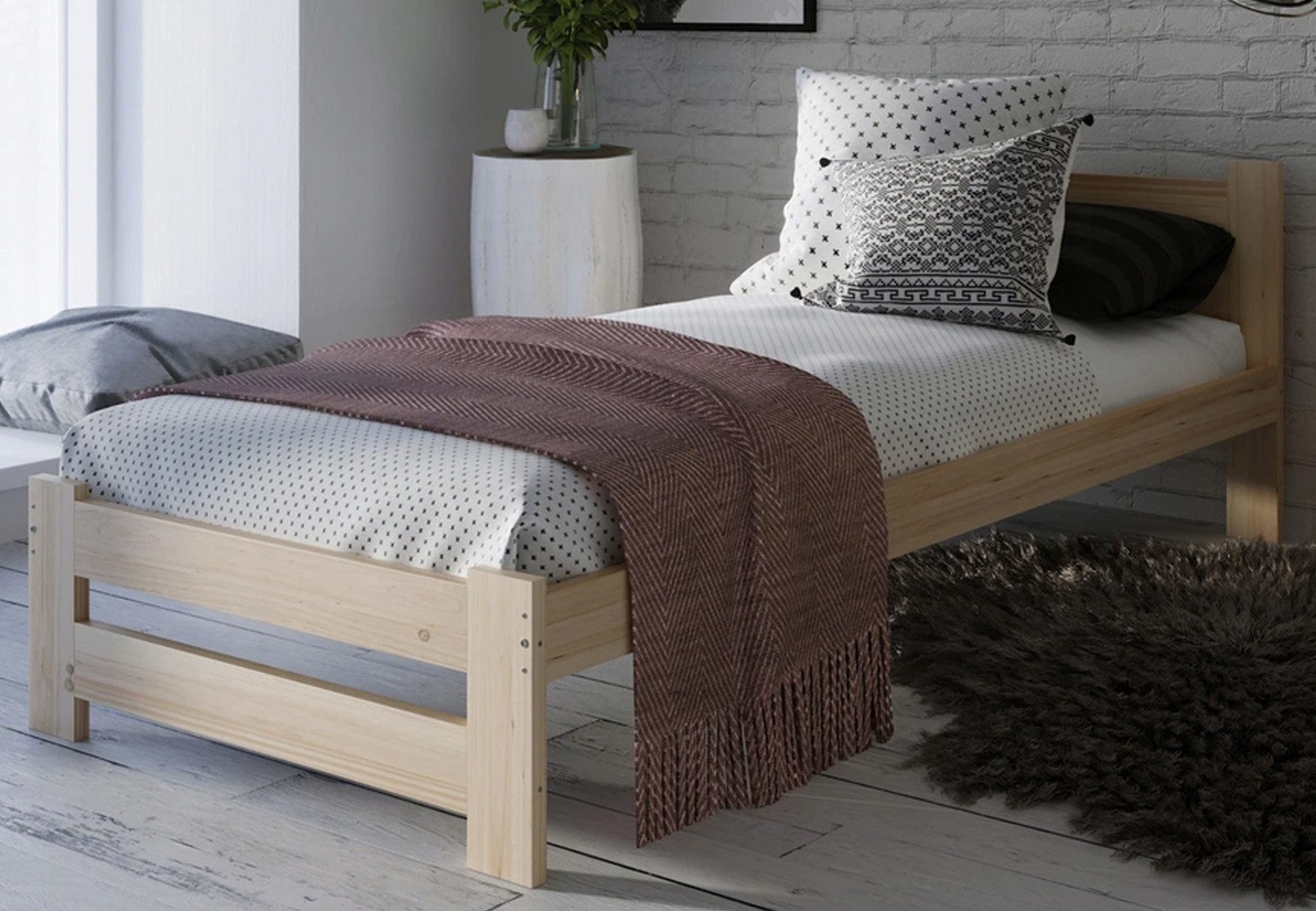 Home Collective Holzbett mit Lattenrost Modern Bett Kiefer Bettgestell Massivholzbett Klassisch (90x200, 120x200, 140x200, 160x200 cm), Einzelbett, Skandi Boho  – Bild 3 von 5
