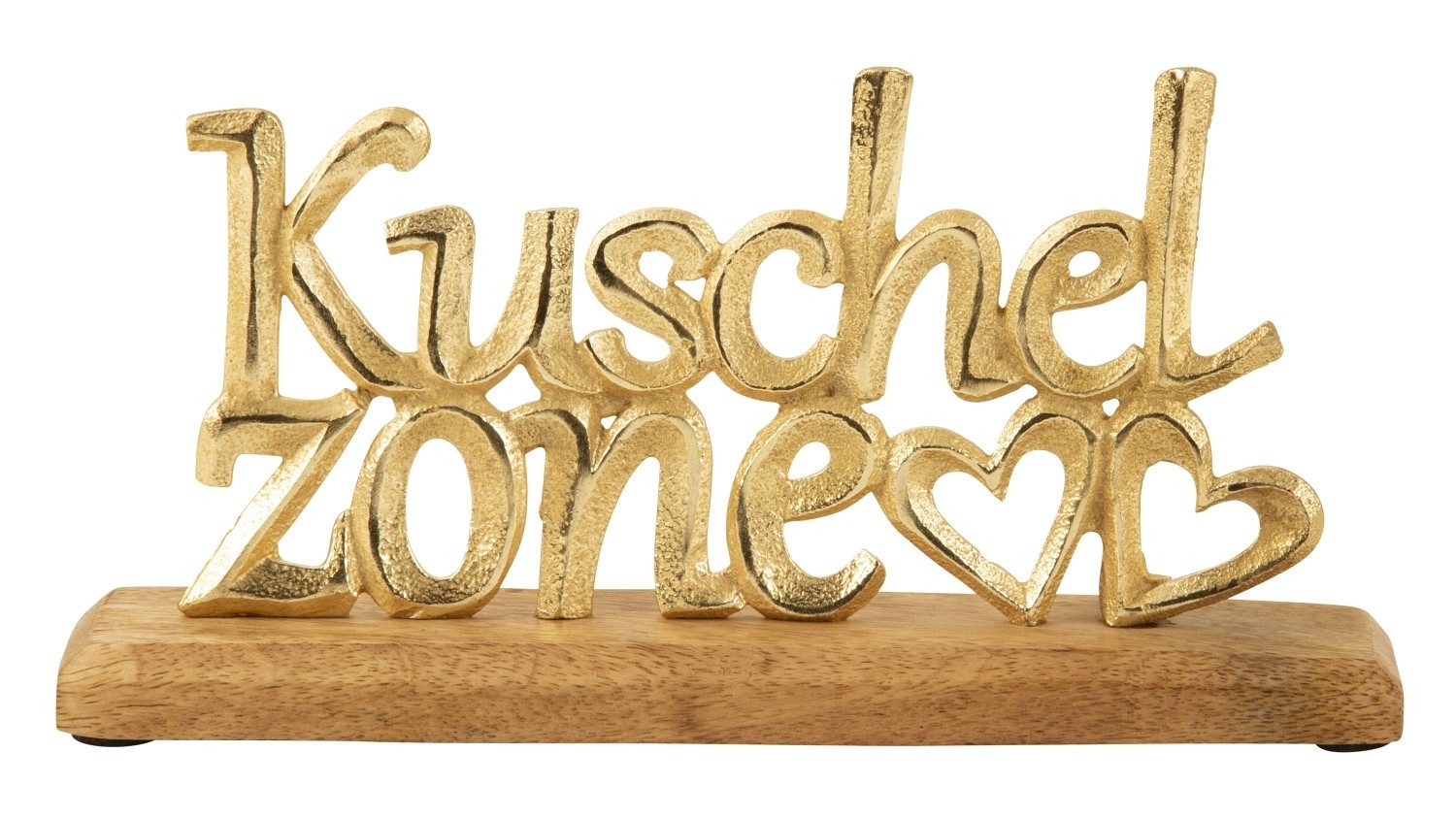 MF Deko-Schriftzug Schriftzug Kuschelzone mit Herzen auf Holzsockel Gold 2 Größen
