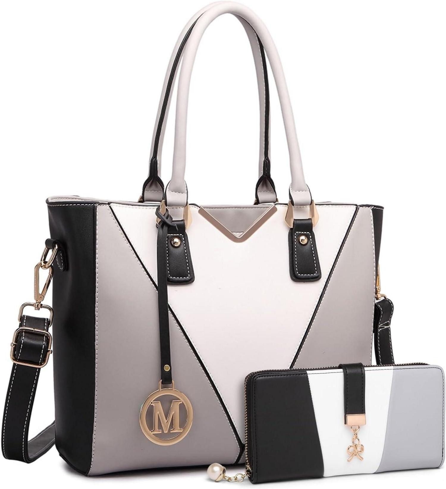 Handtasche Damen Handtasche V-Design Synthetic Ledertasche Schultergurt M Grau
