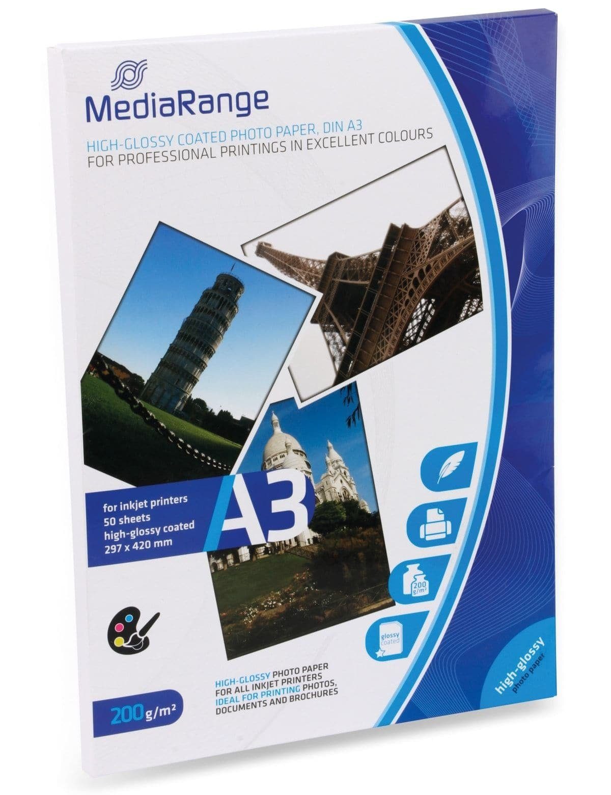 200 DIN Fotopapier g/m², Mediarange Tintenstrahldrucker hochglanz A3, MEDIARANGE