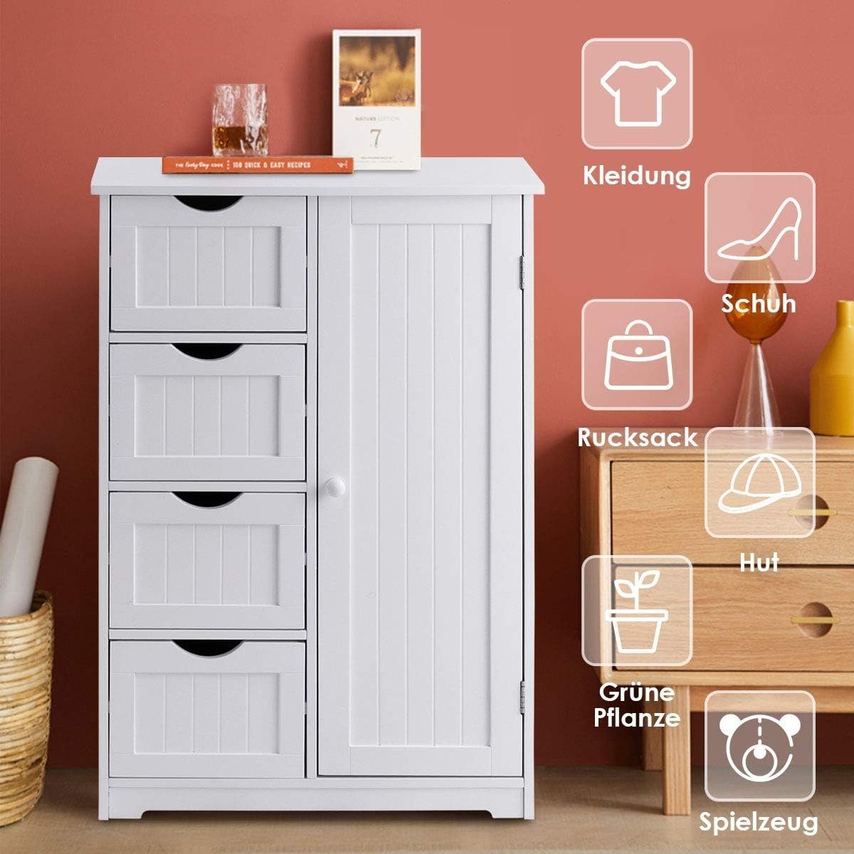 KOMFOTTEU Sideboard Beistellschrank, mit 4 Schubladen,verstellbare günstig online kaufen