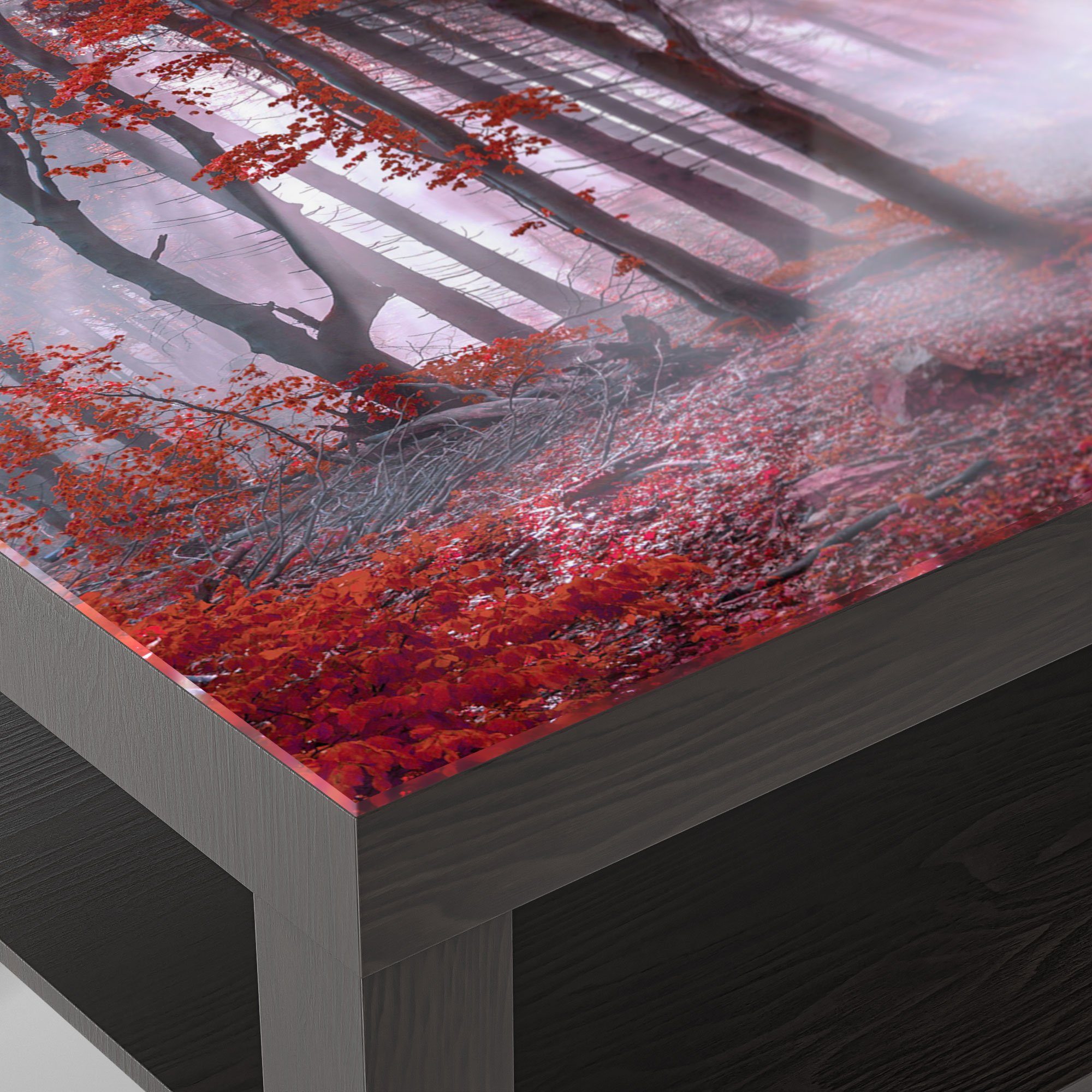 DEQORI modern Beistelltisch Blätterwald', Couchtisch 'Roter Schwarz Glas Glastisch