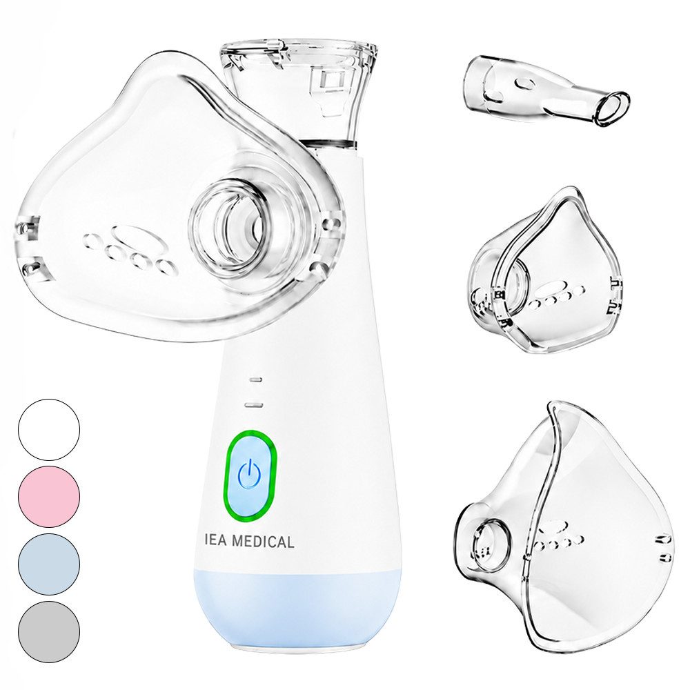 IEA Medical Inhalationsgerät blau für Erwachsene & Kinder, leise & USB-C, 1-tlg., inkl. Mundstück, Kinder- und Erwachsenenmaske, Mesh-Vernebler, 2 Modi, Anti-Rutsch-Boden, 3 Aufsätze