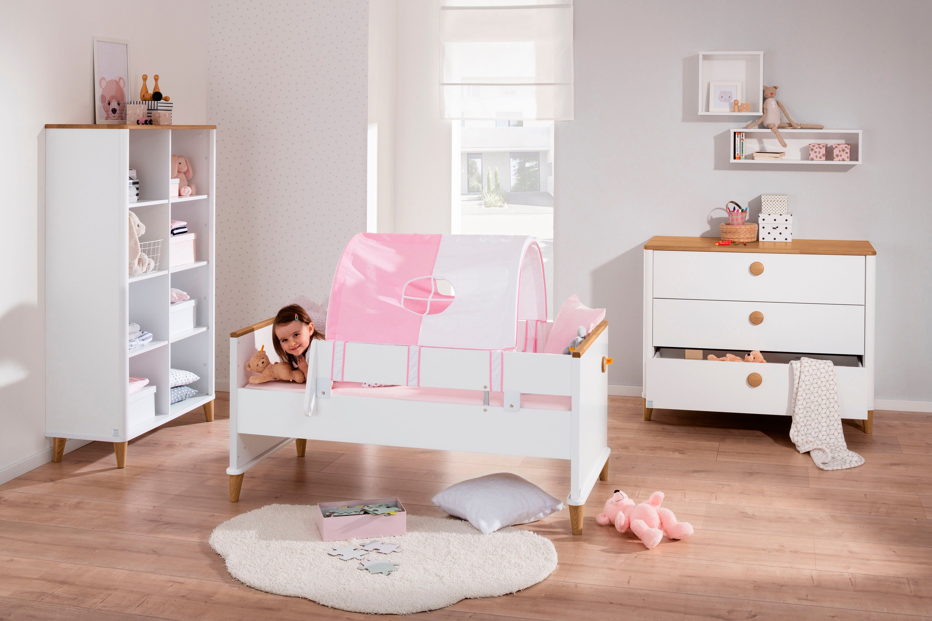 PAIDI Kinderregal LOTTE & FYNN Steiff by PAIDI, 8 offene Fächer, 96cm Breite, Highboard, Weiß mit Eiche Massivholz, stabiles und langlebiges Regal – Bild 2 von 5