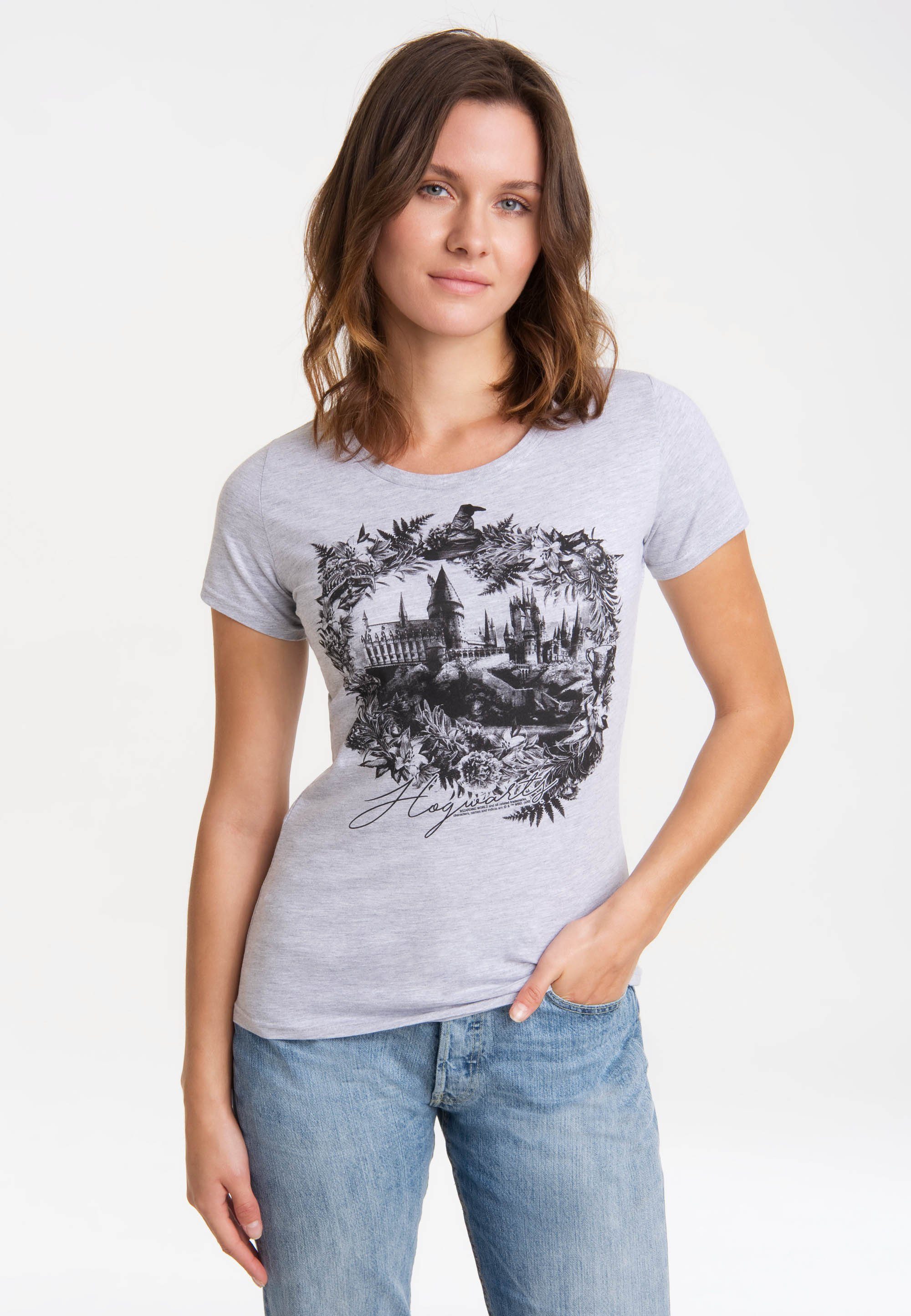 Harry Hogwarts-Print mit Potter T-Shirt tollem Hogwarts - LOGOSHIRT Schloss