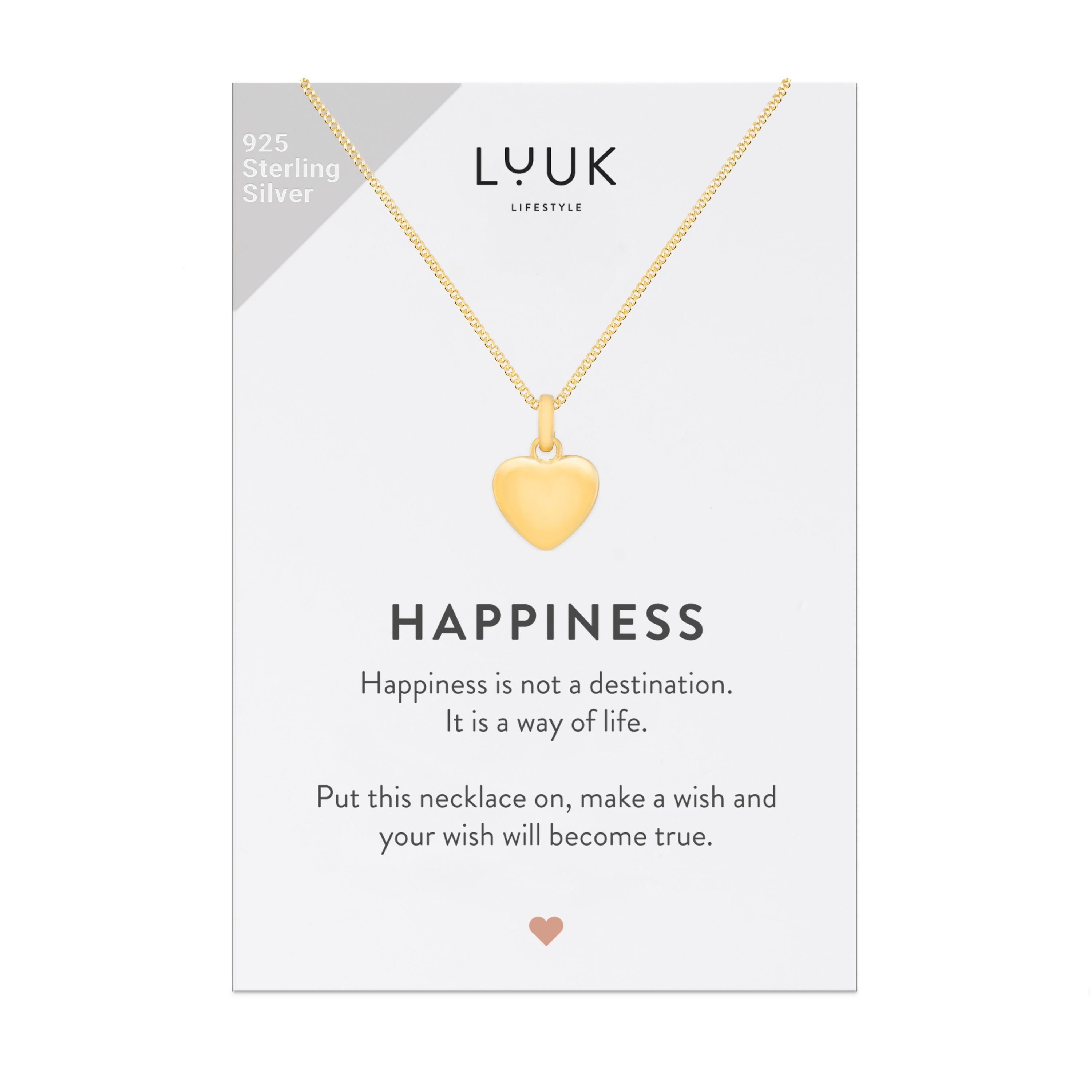 LUUK LIFESTYLE Silberkette Herz, mit Herzanhänger und HAPPINESS Geschenkkarte Gold