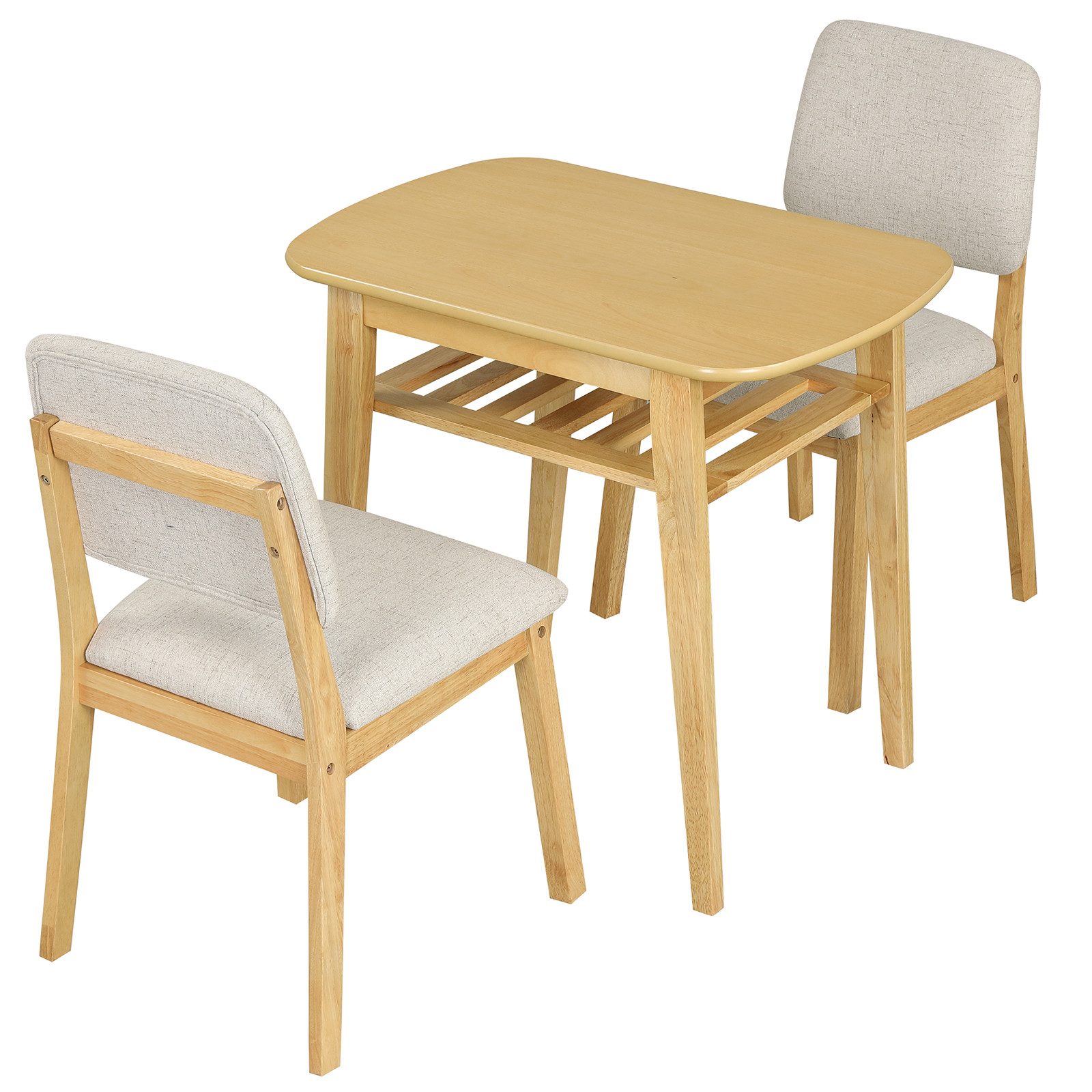 COSTWAY Essgruppe, (3-tlg), Platzsparender Küchentisch mit Ablage & 2 Polsterstühlen