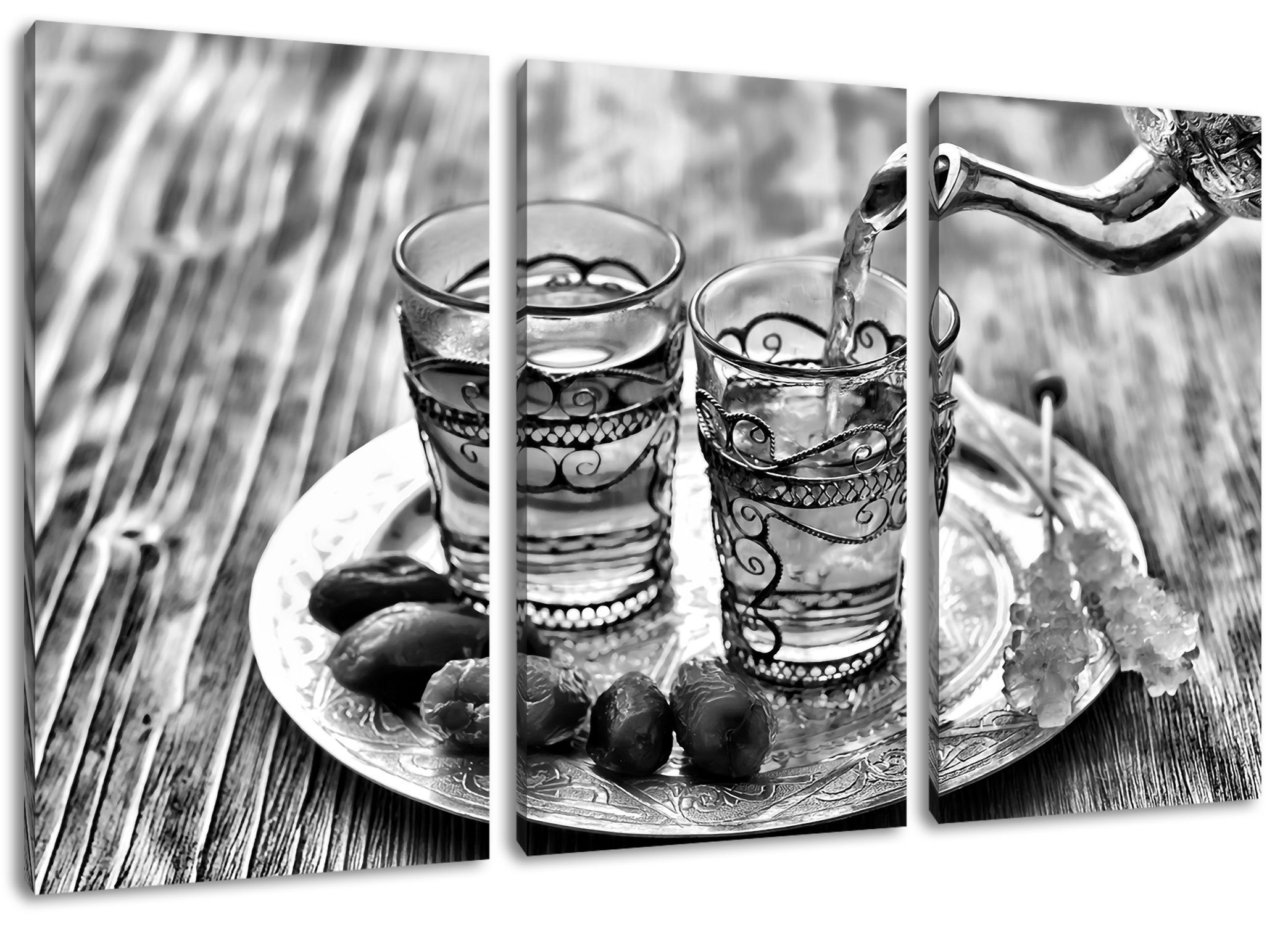 Pixxprint Leinwandbild Arabischer Tee, Arabischer Tee 3Teiler (120x80cm) (1 St), Leinwandbild fertig bespannt, inkl. Zackenaufhänger