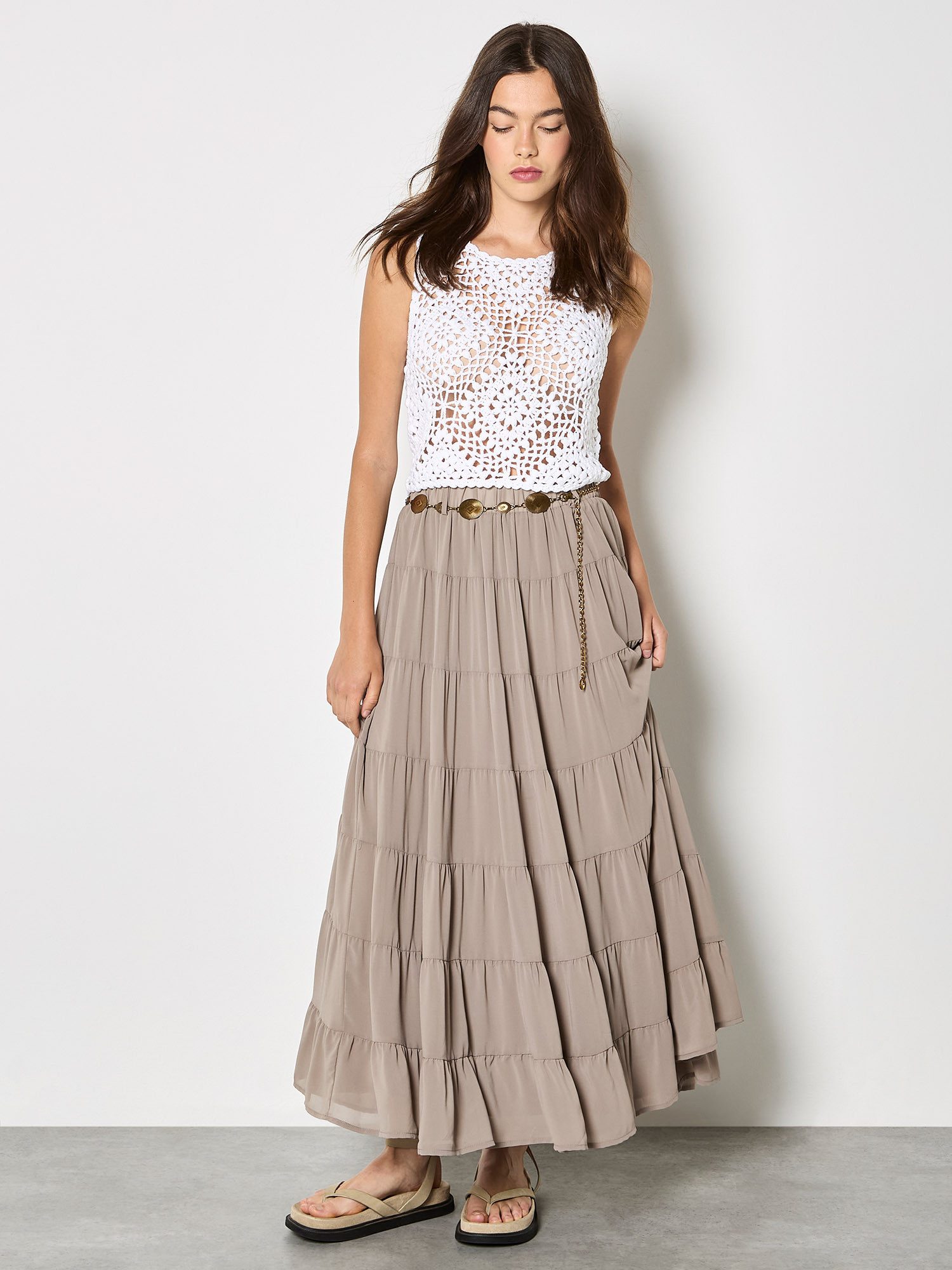Apricot Spitzentop Diamant-Crop-Top mit Häkeldetails – Bild 5 von 5