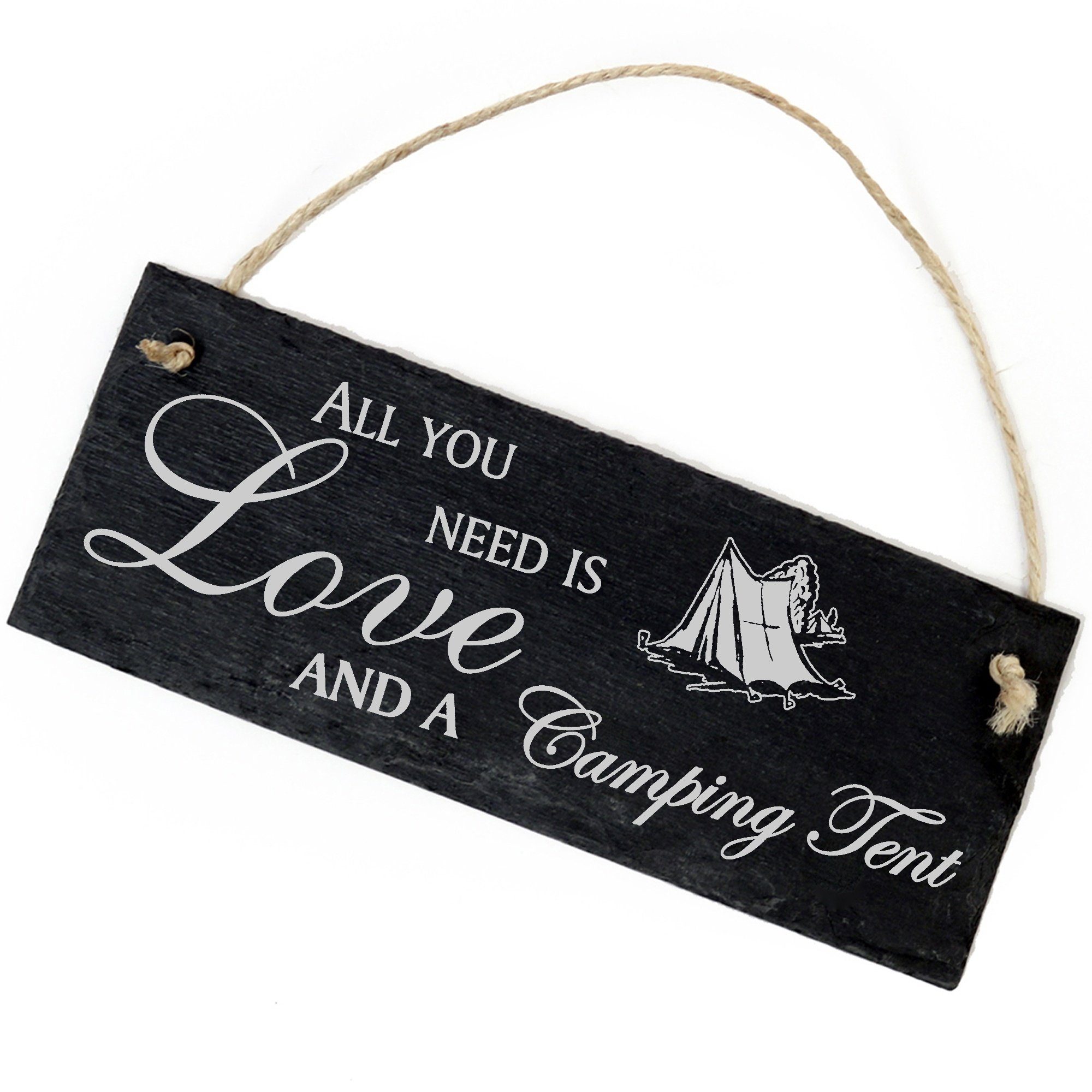 Dekolando Hängedekoration Campingzelt 22x8cm All you need is Love and a Camping Tent