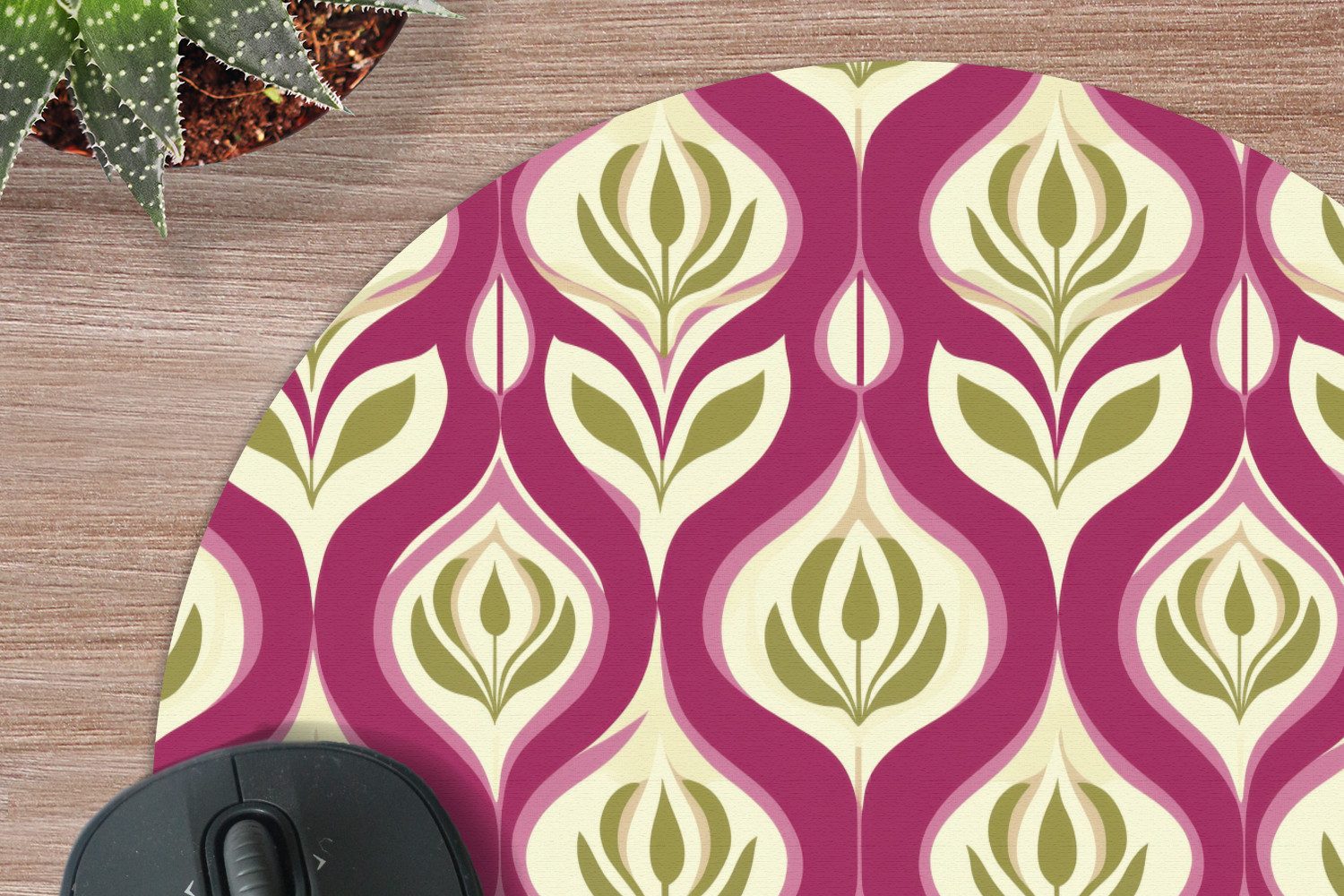 MuchoWow Mauspad Retro - Floral - Lila (1-St), Büro für Tastatur und Maus, Mousepad Gaming, Rund 20x20 cm