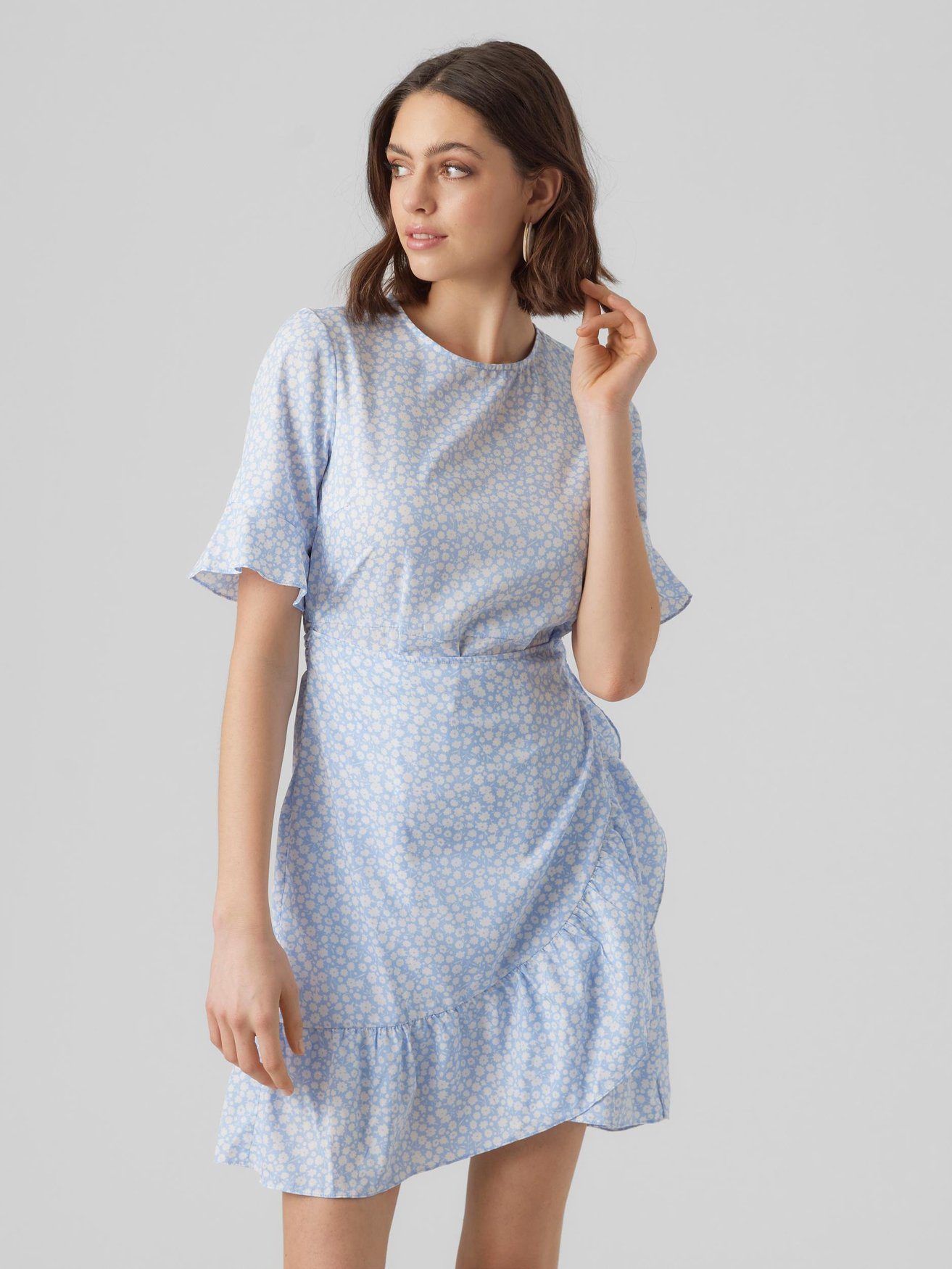 Kleid Shirtkleid (kurz) Vero Blau Wickel Moda Kurzes in Mini 5775 VMHENNA