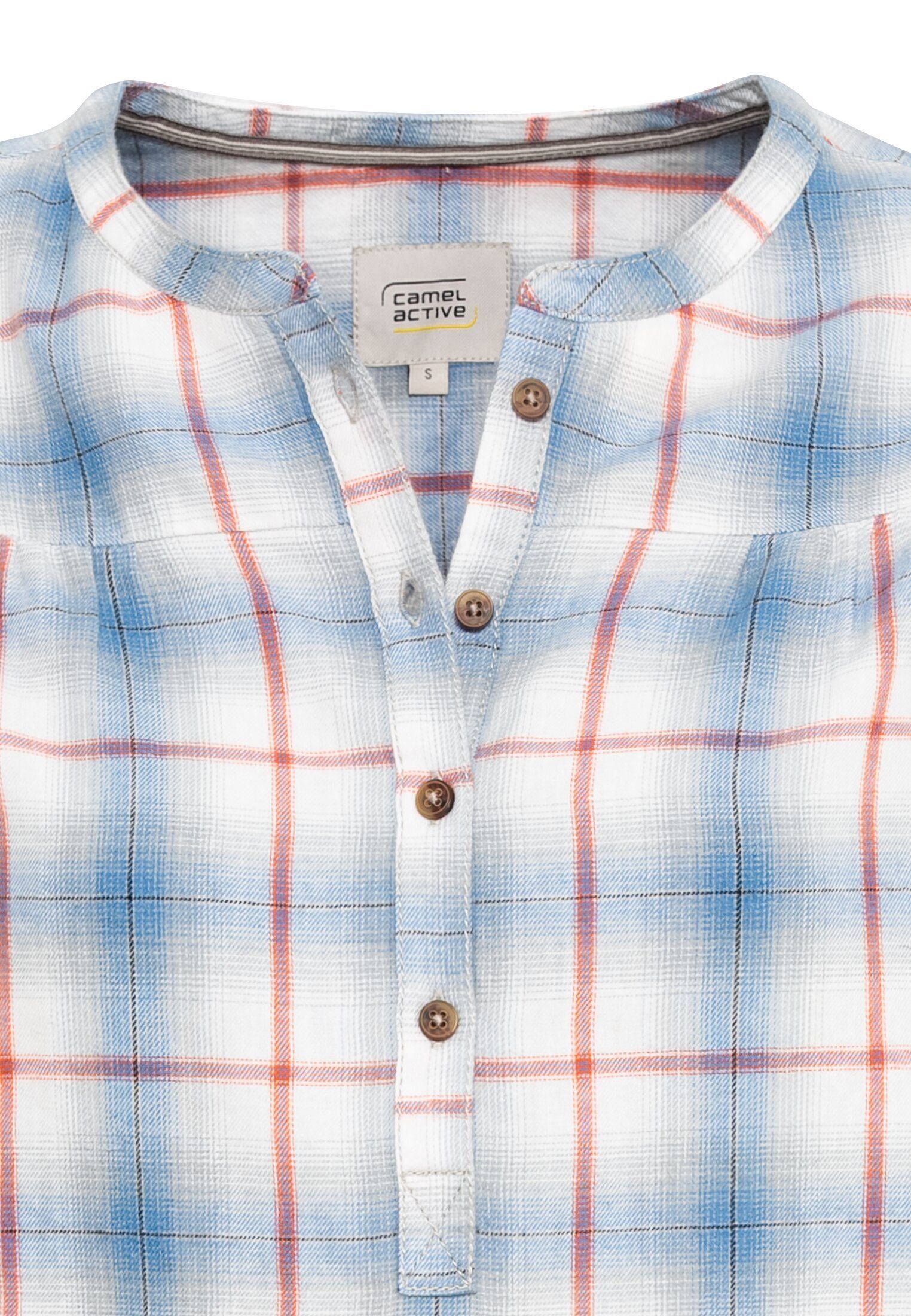 camel active Schlupfbluse in kariertem Flanell Langarm Stehkragen kariert