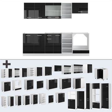 Livinity® Küchenzeile R-Line, Schwarz Hochglanz/Weiß, 240 cm, AP Anthrazit