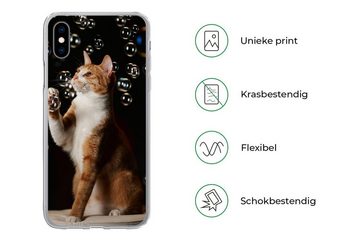 MuchoWow Handyhülle Rote Katze mit Blasen, Handyhülle Apple iPhone Xs, Smartphone-Bumper, Print, Handy