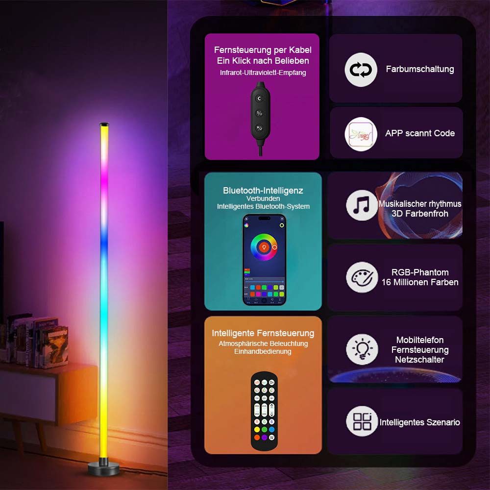 SERBASIC LED Stehlampe RGBIC Smart LED Stehlampe mit 16 Millionen Farben & Bluetooth App, Dynamische & Musik-Modi, Fernbedienung, für Wohnzimmer, Party