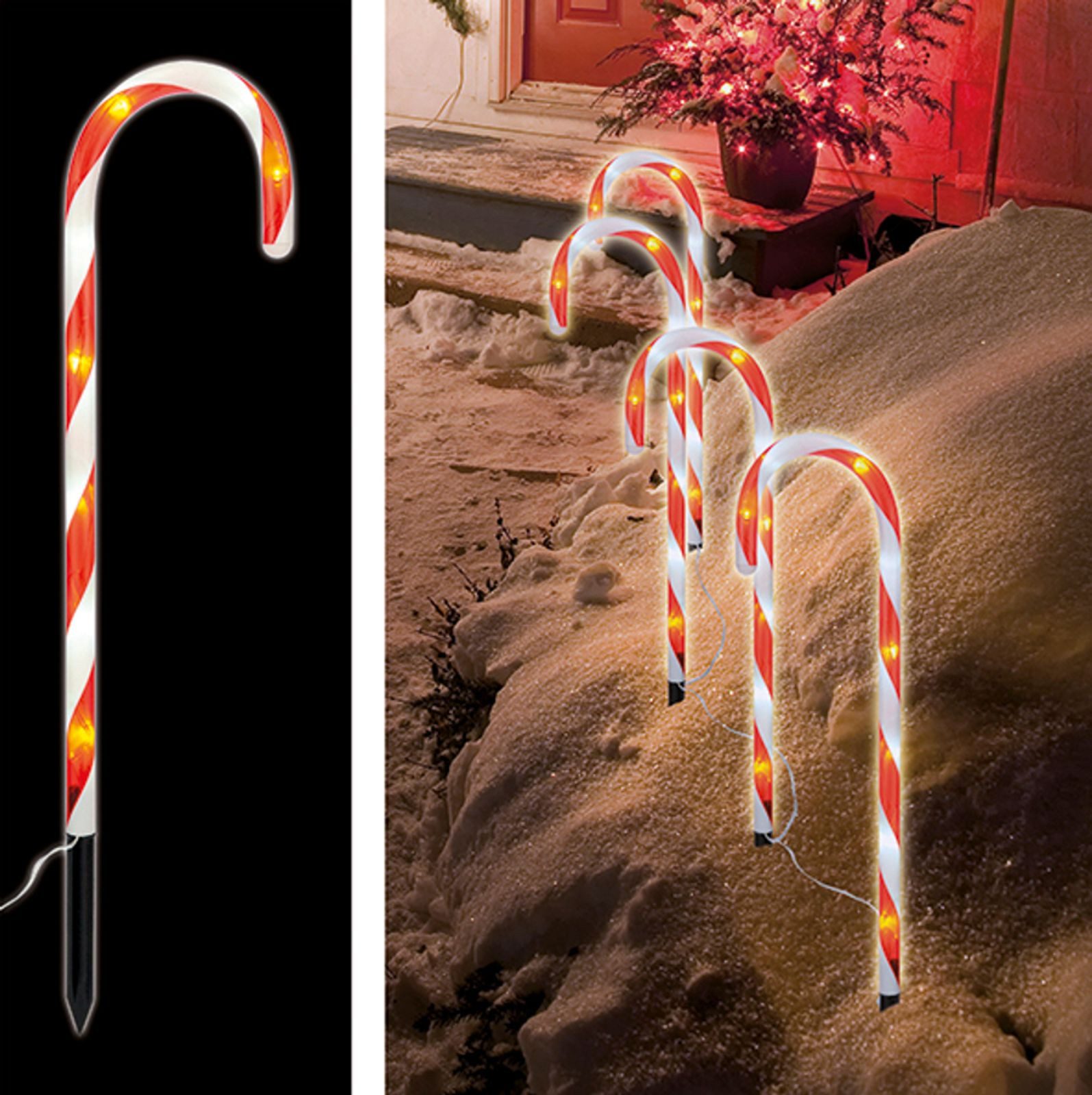 Gravidus LED Gartenleuchte 4er Set LED Zuckerstangen Gartenstecker Weihnachtsdeko