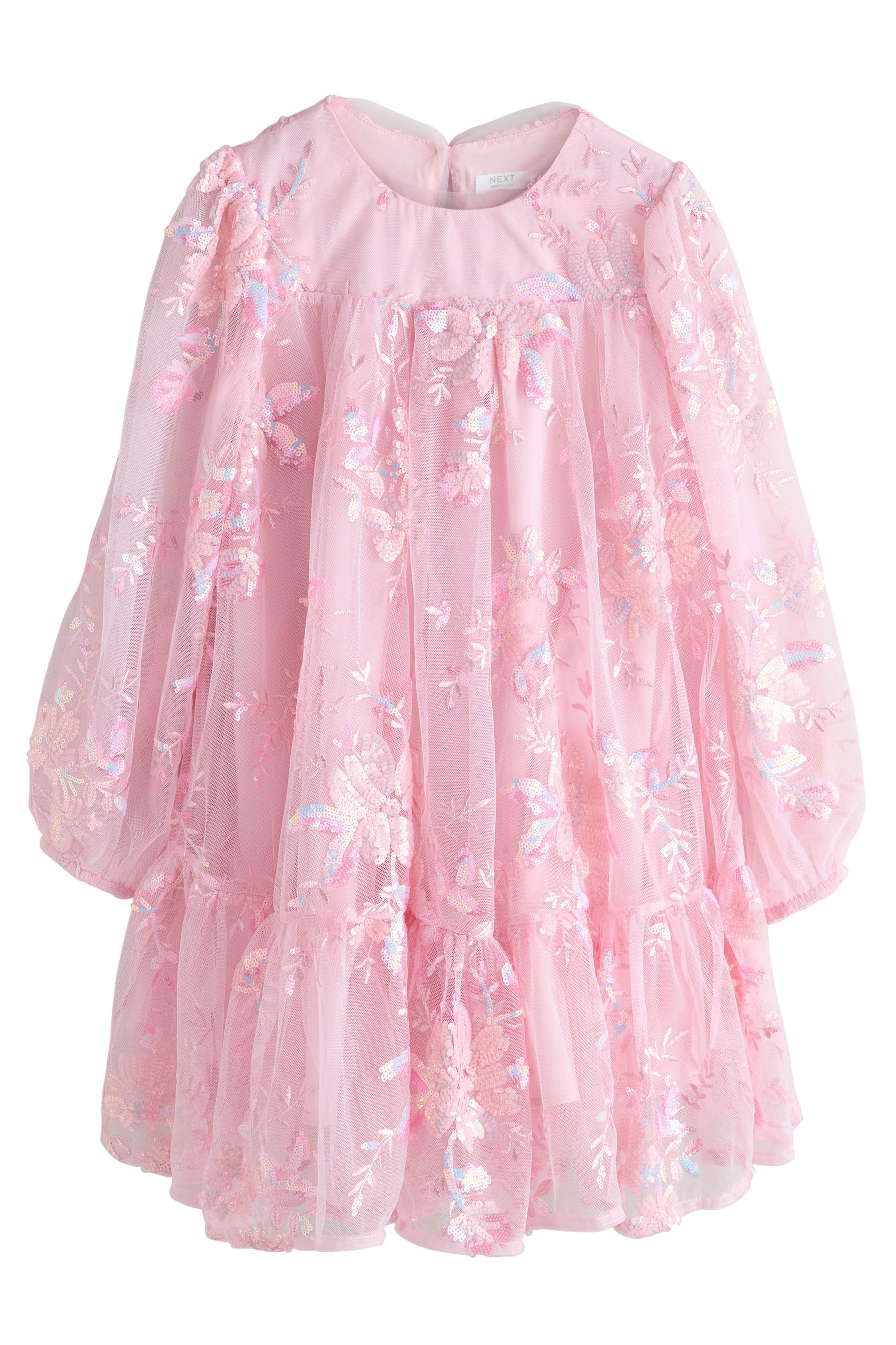 Next Paillettenkleid Festliches Langarm-Kleid aus Mesh mit Pailletten (1-tlg)