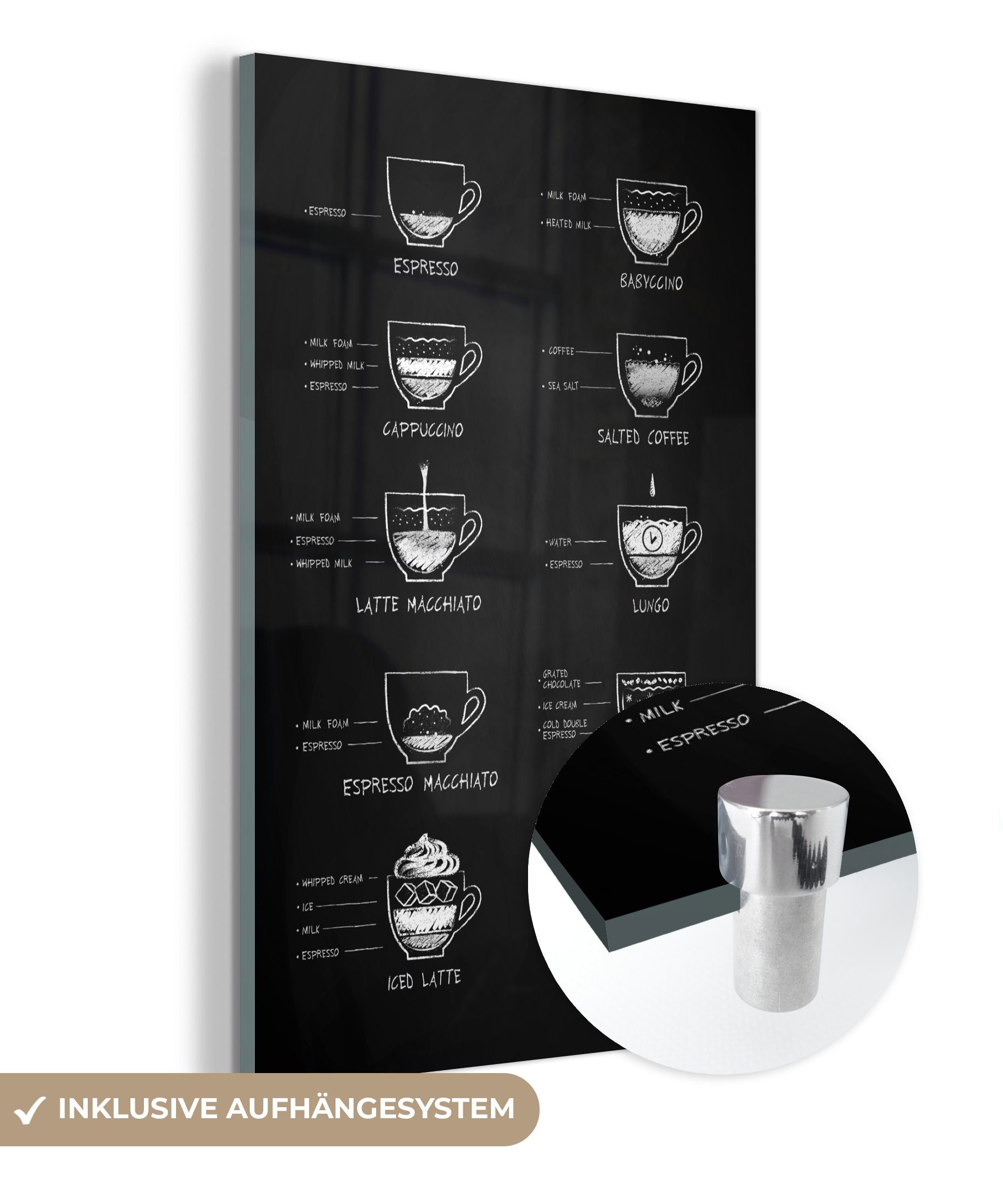 MuchoWow Acrylglasbild Kaffee - Küche - Milch, (1 St), Glasbilder - Bilder auf Glas Wandbild - Foto auf Glas - Wanddekoration