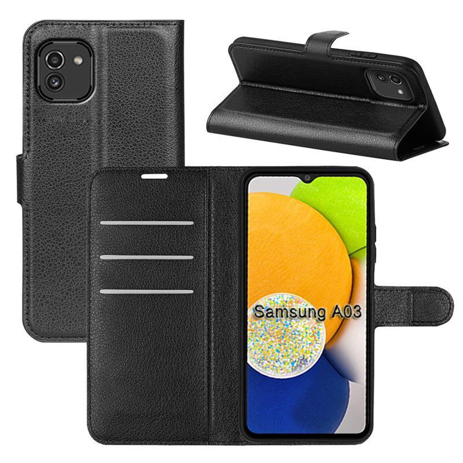 betterfon Handyhülle Handytasche für Samsung Galaxy A03 Klapphülle Schwarz, 3 Kartenfächer, Magnetverschluss & Standfunktion im Lederlook