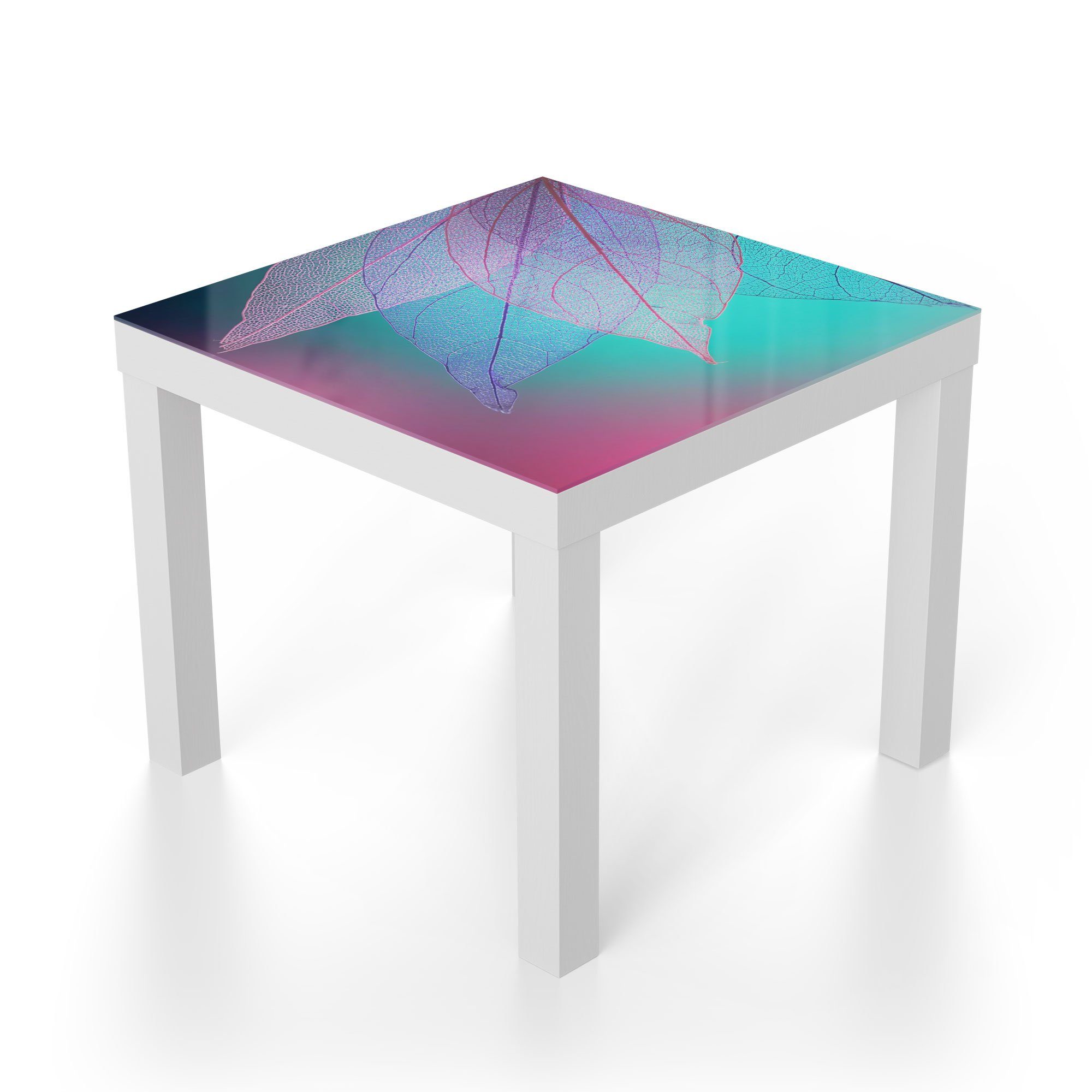 Blattfächer', Glastisch Beistelltisch 'Transparenter modern DEQORI Glas Couchtisch Weiß