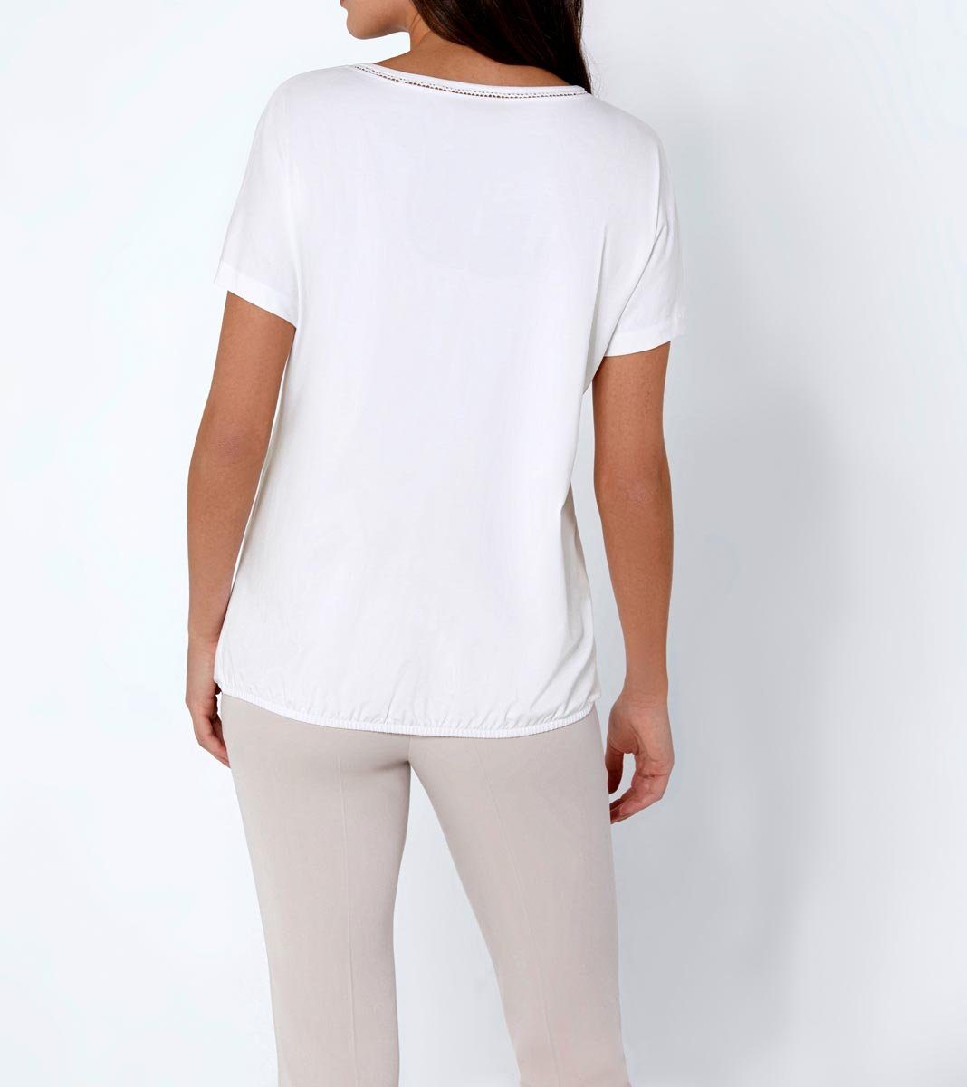 mit CRéATION Damen T-Shirt creation L Jerseyshirt Spitze, L PREMIUM weiß