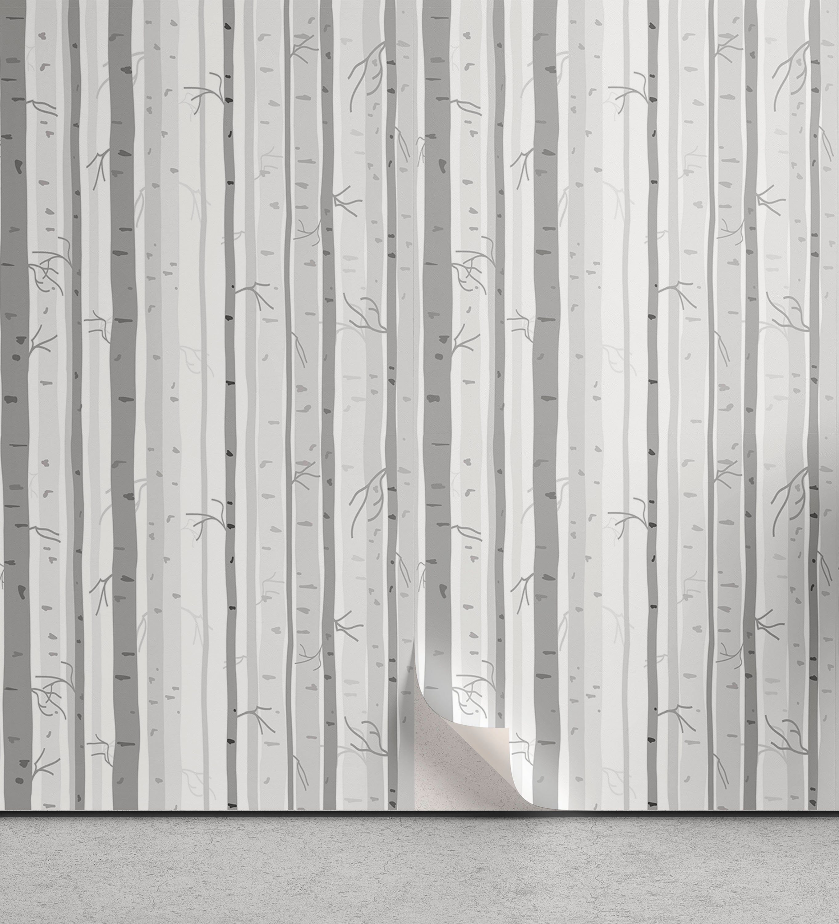 Abakuhaus Vinyltapete selbstklebendes Wohnzimmer Küchenakzent, Grau und Weiß Birke Woods | Vinyltapeten