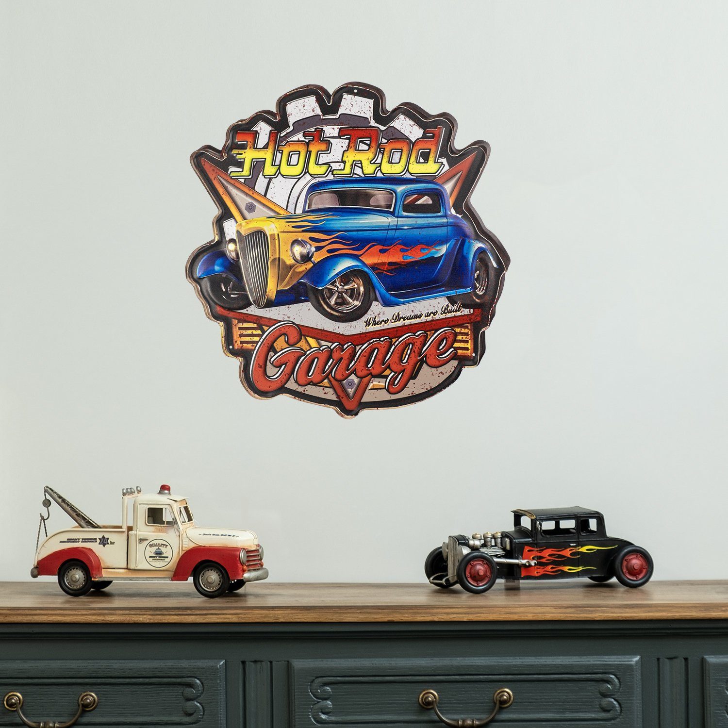 Moritz Metallschild Hot Rod Garage Oldtimer Auto, Vintage Retro Deko Schild Metallschild Wandbild Schild