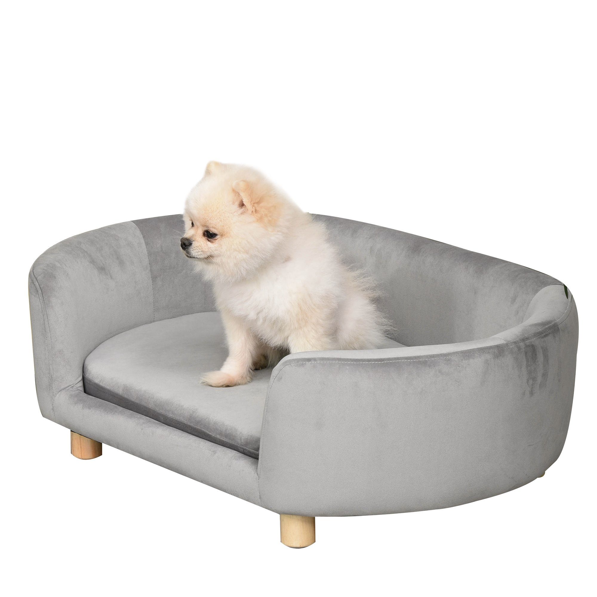 PawHut Tierbett Haustier Sofa, Haustiersofa Hundesofa Katzen Hunde Birkeholz moderne Hellgrau