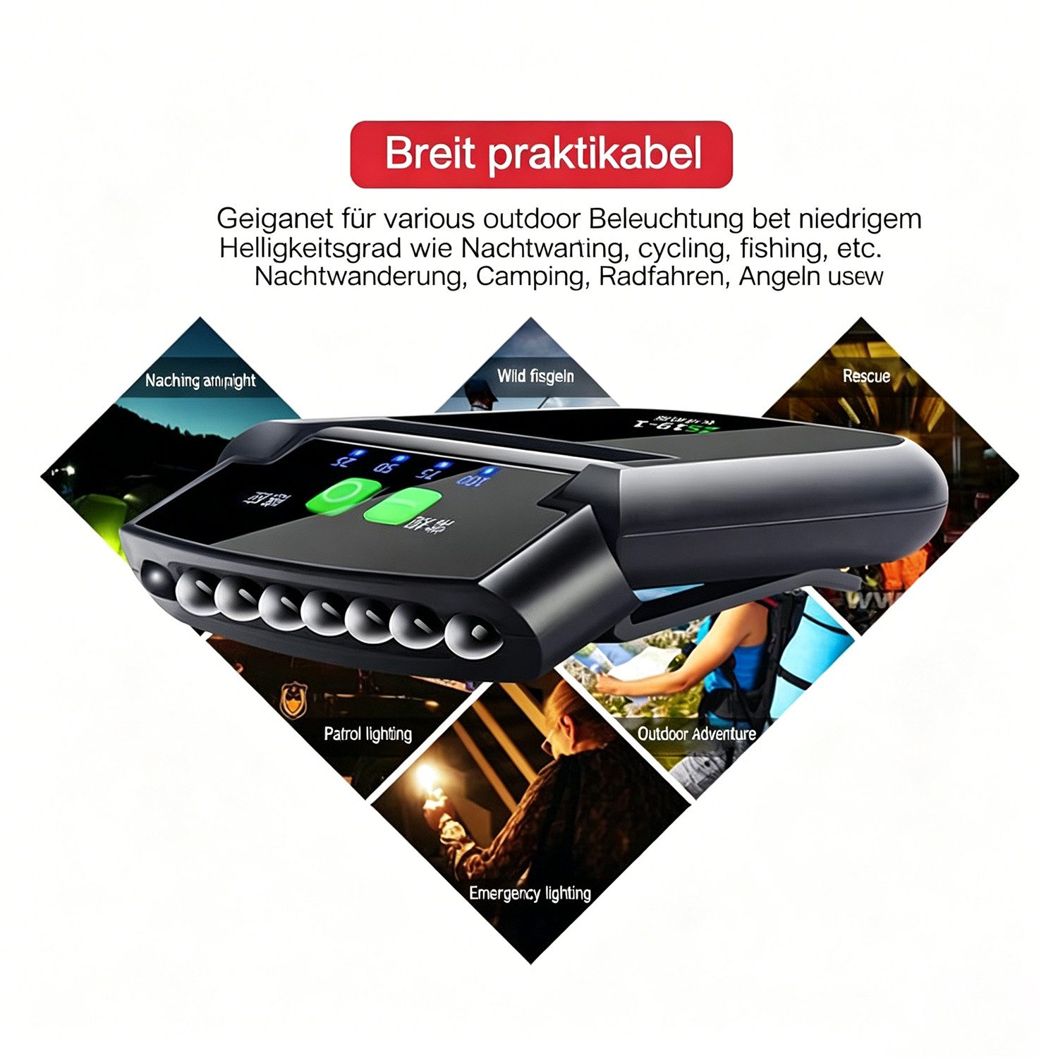 Toomoke LED Stirnlampe LED Stirnlampe mit Clip für Cap, Leicht, wasserdicht, mit Gestensensor, Kopflampe Einstellbarer Cap Light für Camping, Fischen